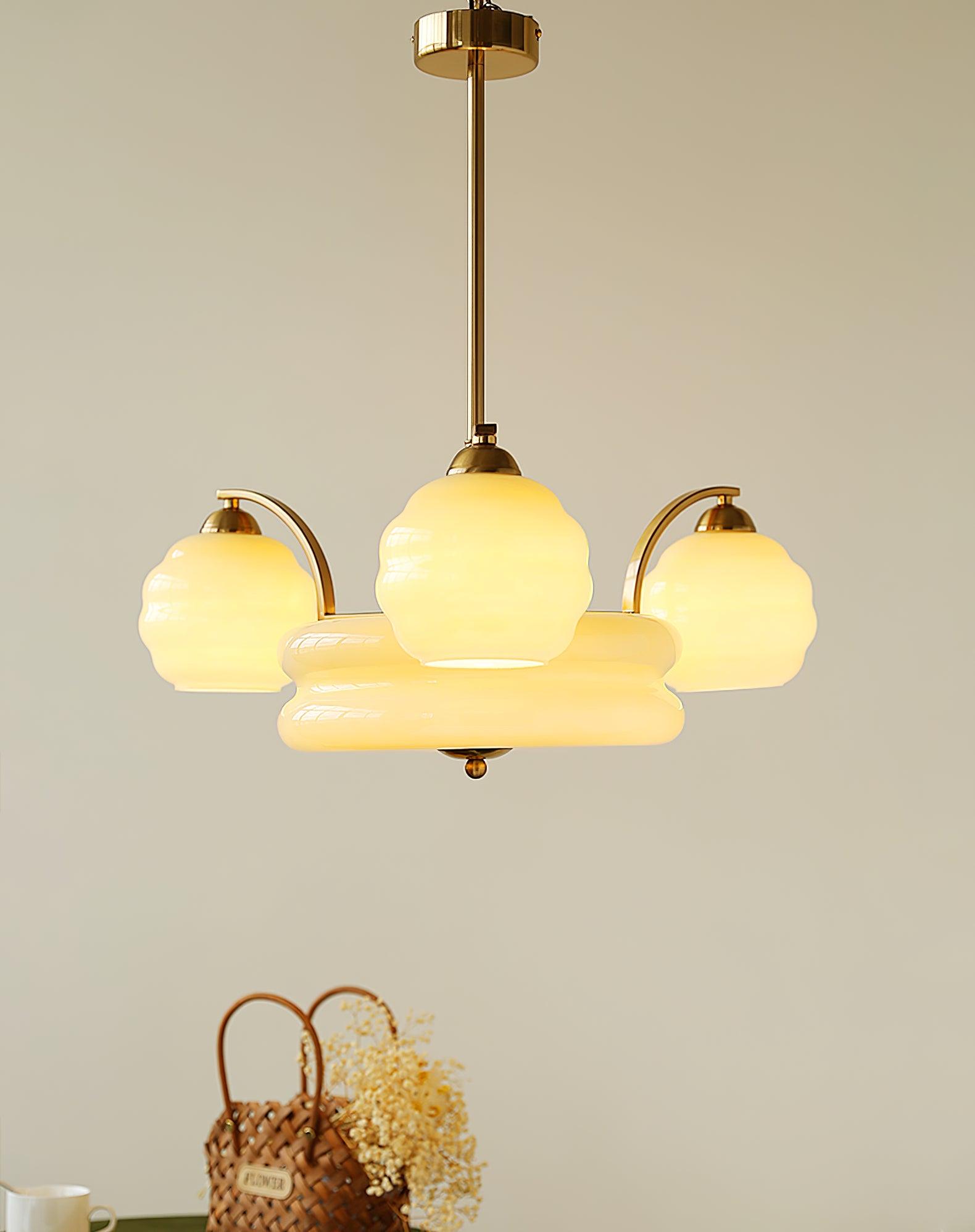Lustra Chandelier Art Deco Vintage Gold Glass Shades - Letslighting