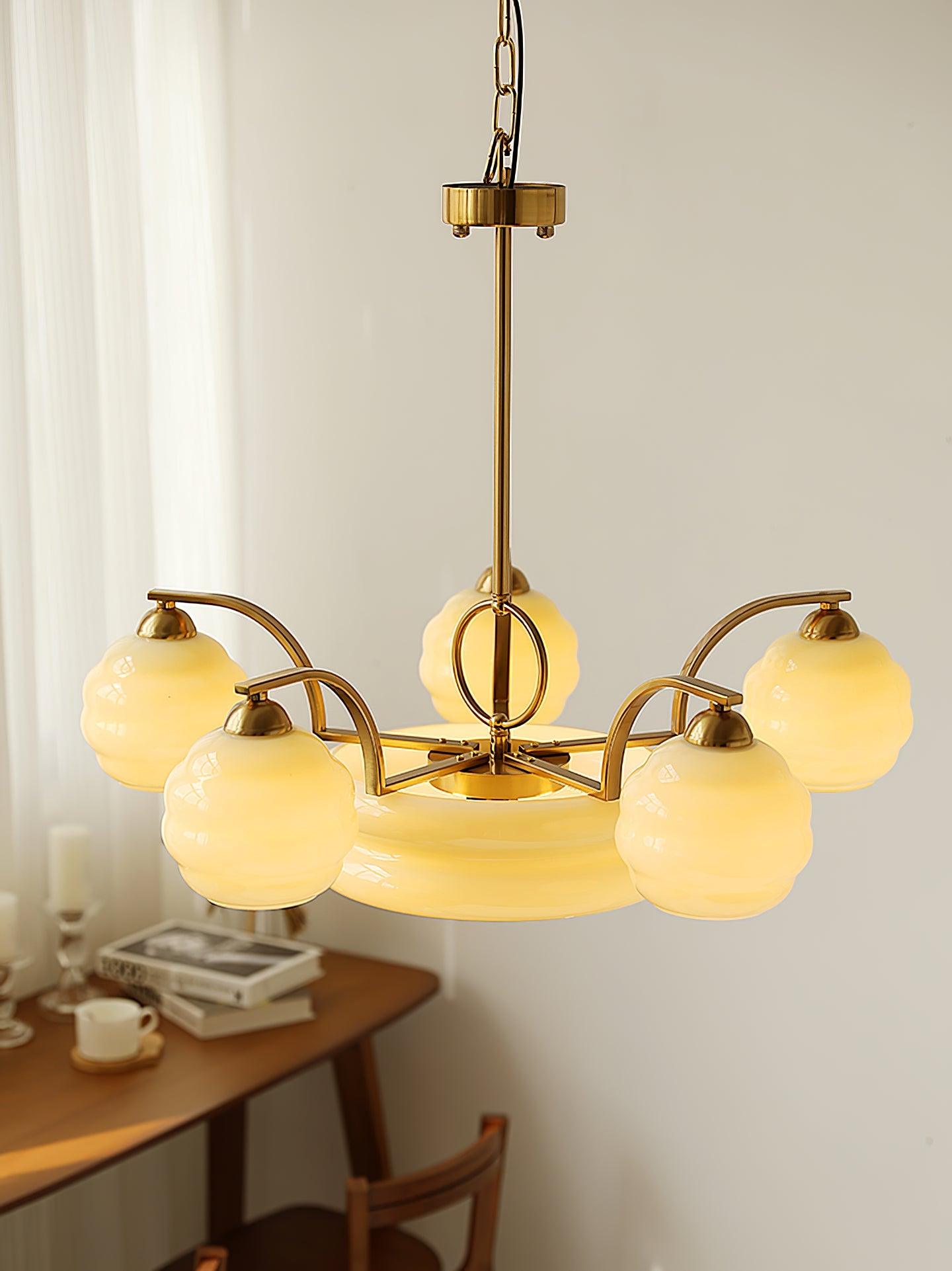 Lustra Chandelier Art Deco Vintage Gold Glass Shades - Letslighting