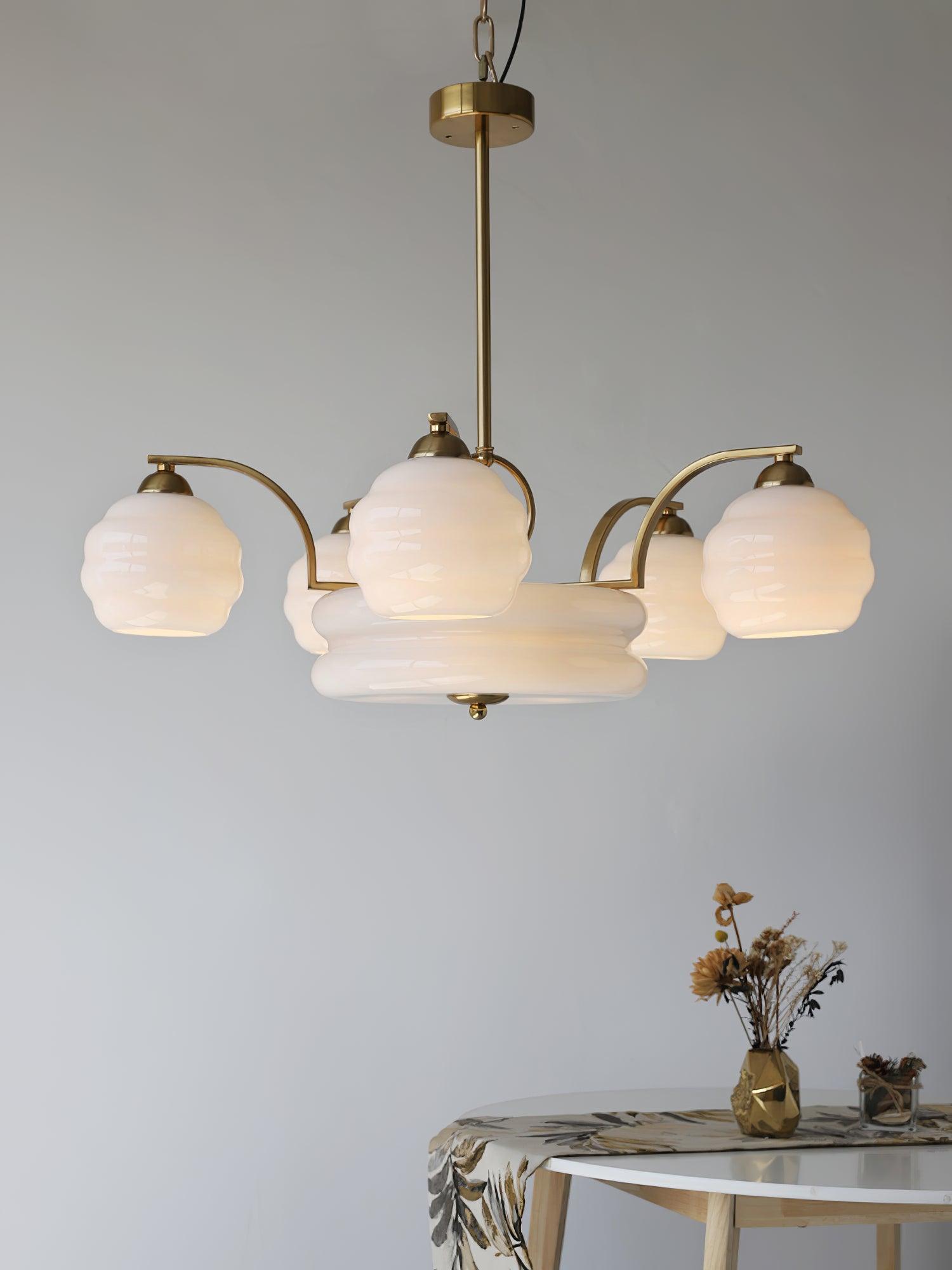 Lustra Chandelier Art Deco Vintage Gold Glass Shades - Letslighting