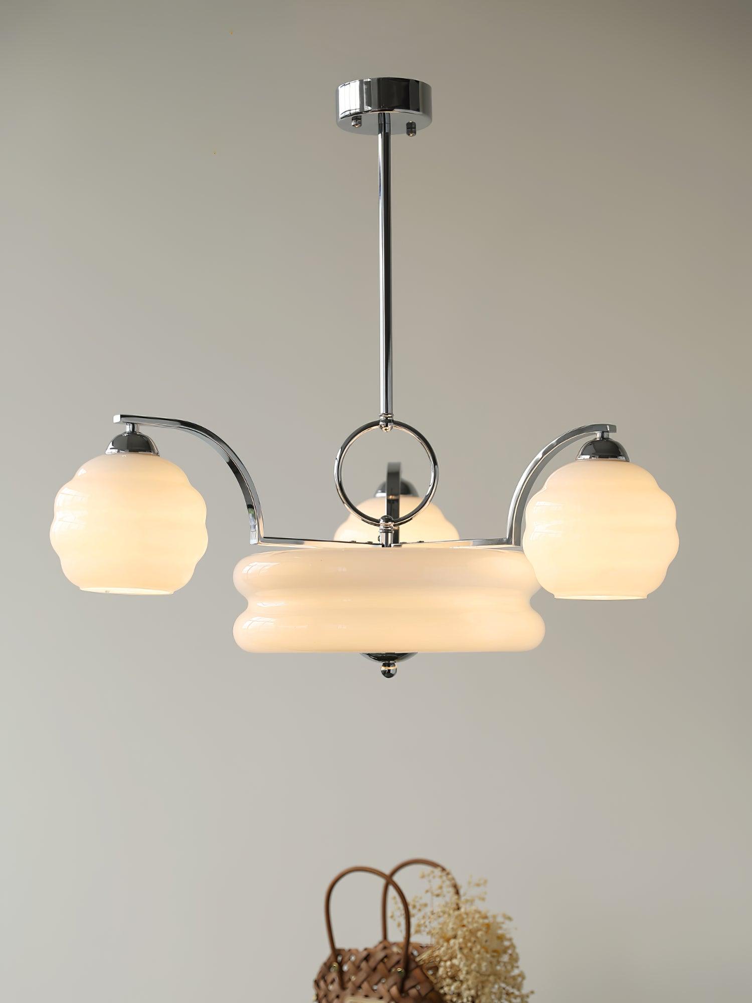 Lustra Chandelier Art Deco Vintage Gold Glass Shades - Letslighting