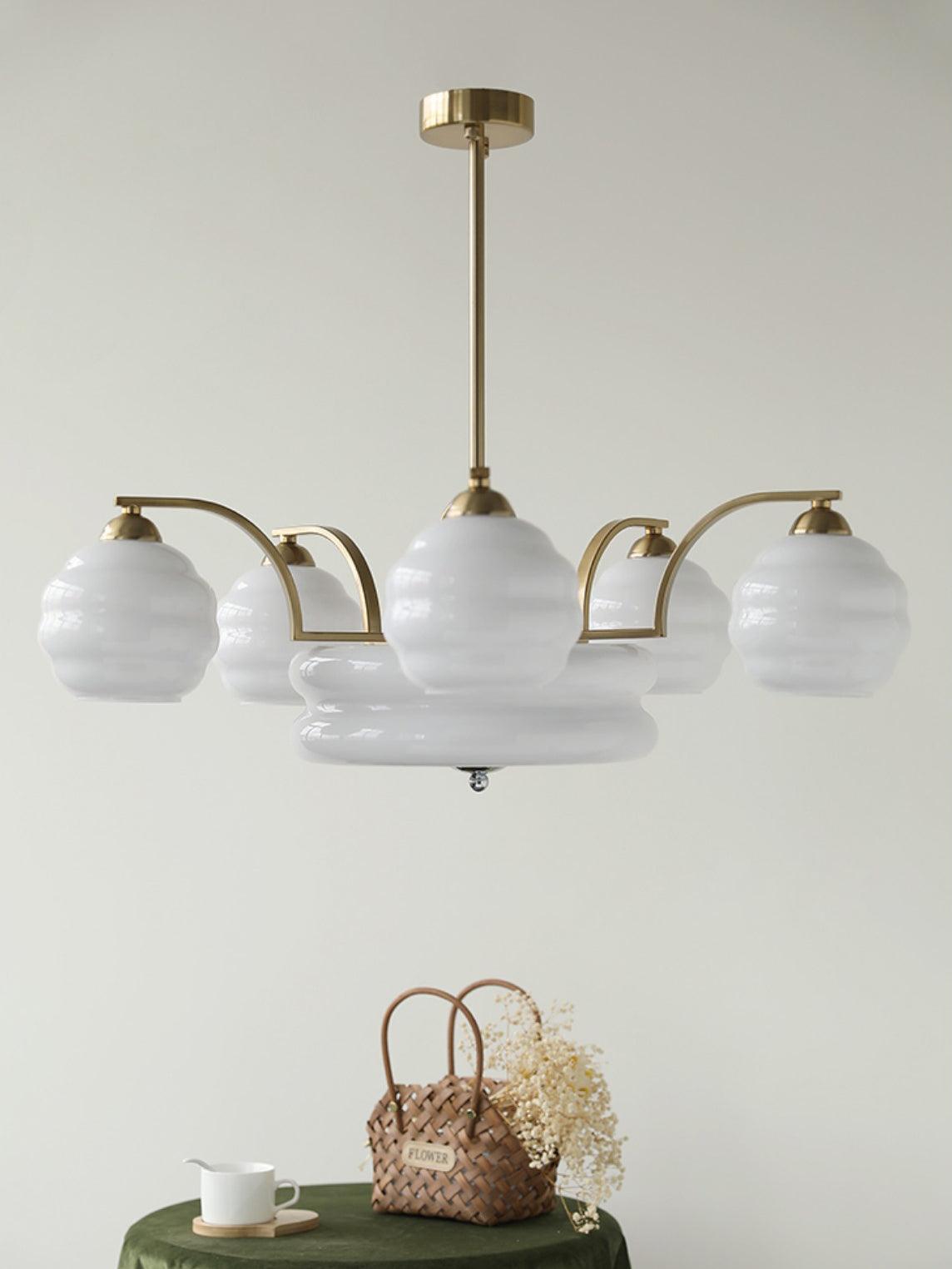 Lustra Chandelier Art Deco Vintage Gold Glass Shades - Letslighting