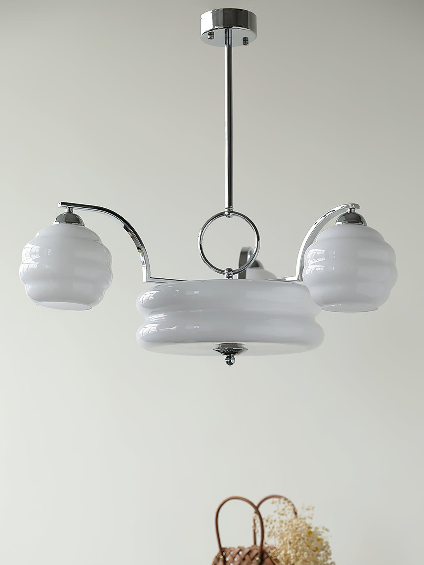 Lustra Chandelier Art Deco Vintage Gold Glass Shades - Letslighting