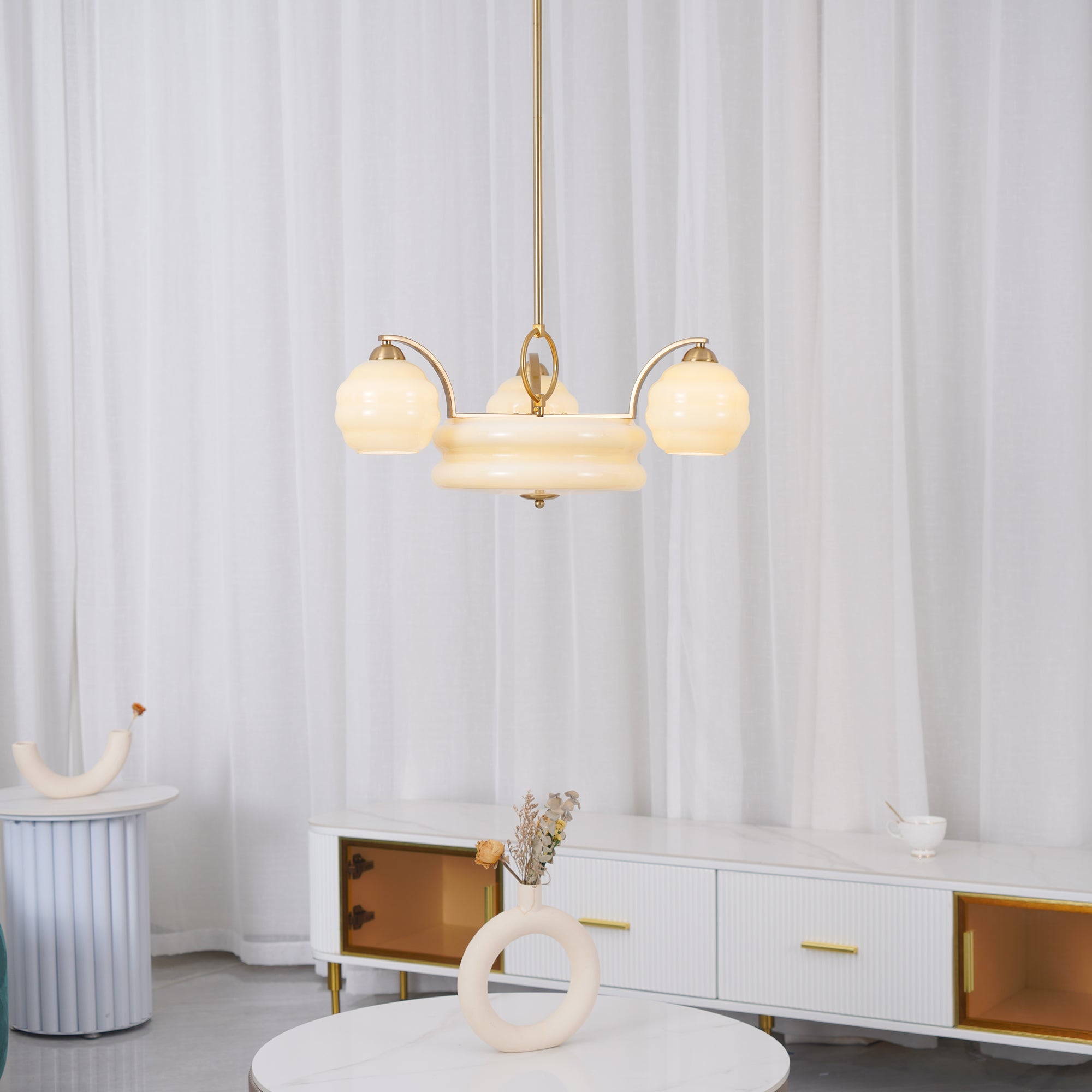 Lustra Chandelier Art Deco Vintage Gold Glass Shades - Letslighting