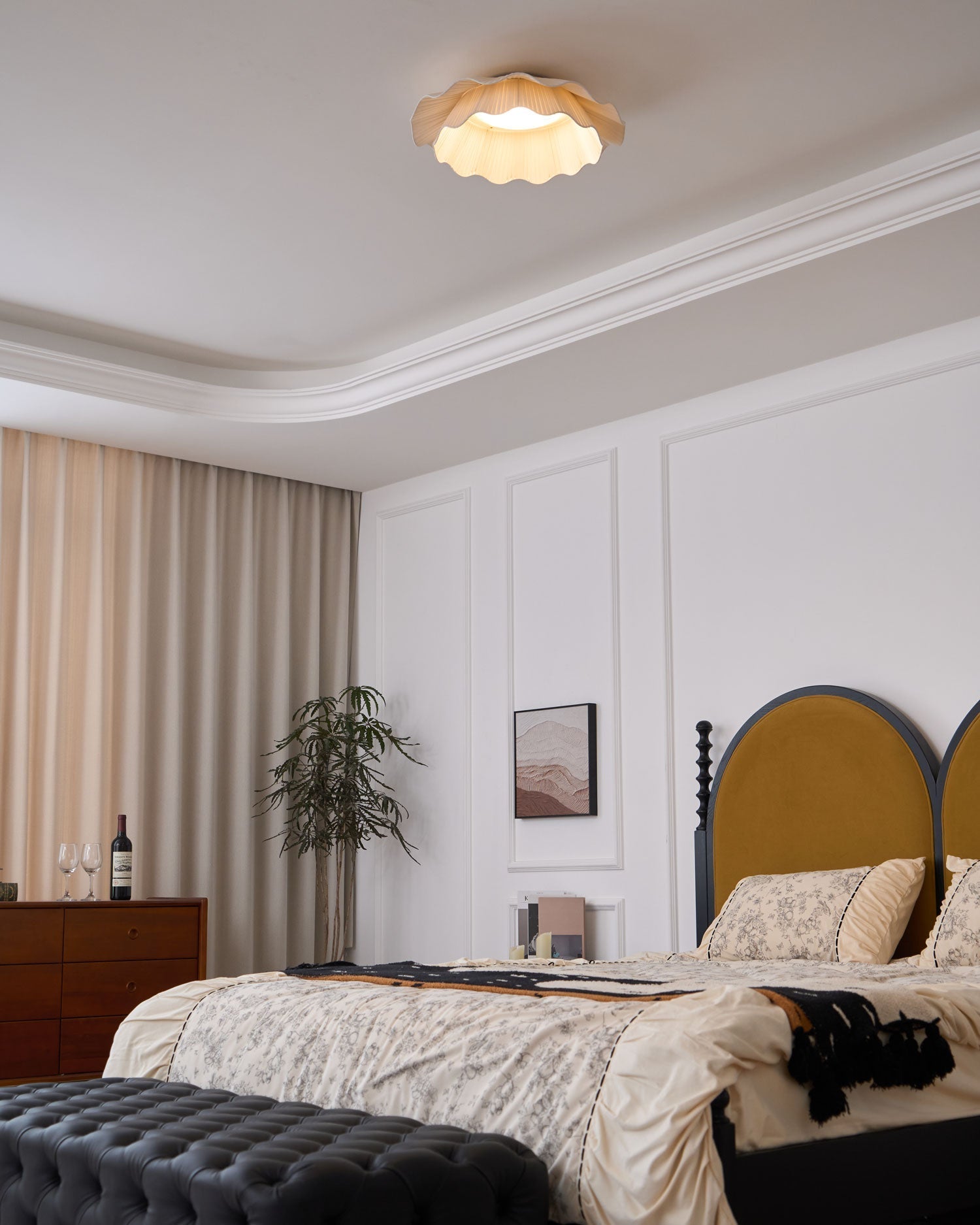 Mylirira Premium Elegance Wave Brass Fabric Ceiling Lamp - Letslighting