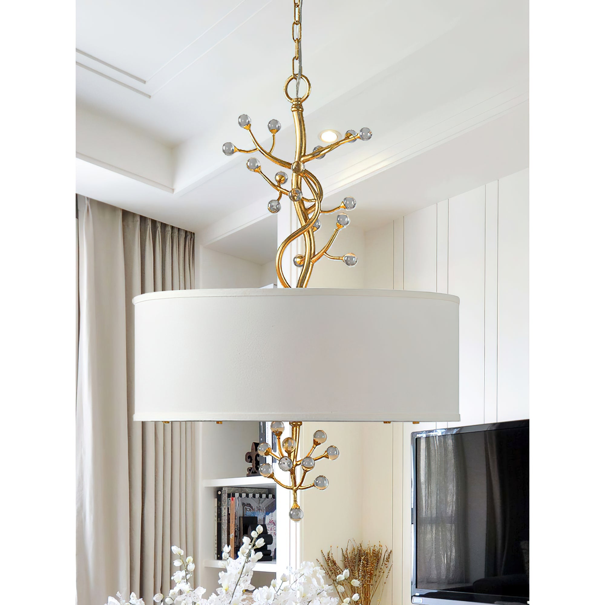 Drum Golden Branches Crystal Decoration Pendant Light - Letslighting