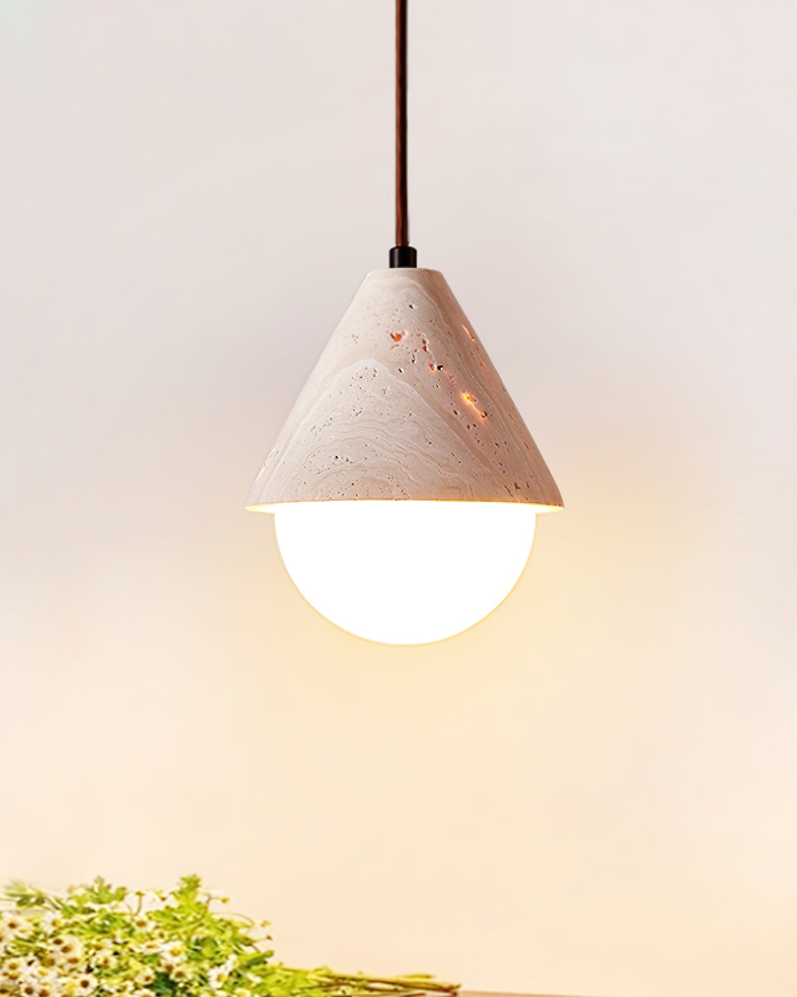 Cevynisra Cone Hemisphere Travertine Pendant Light - Letslighting