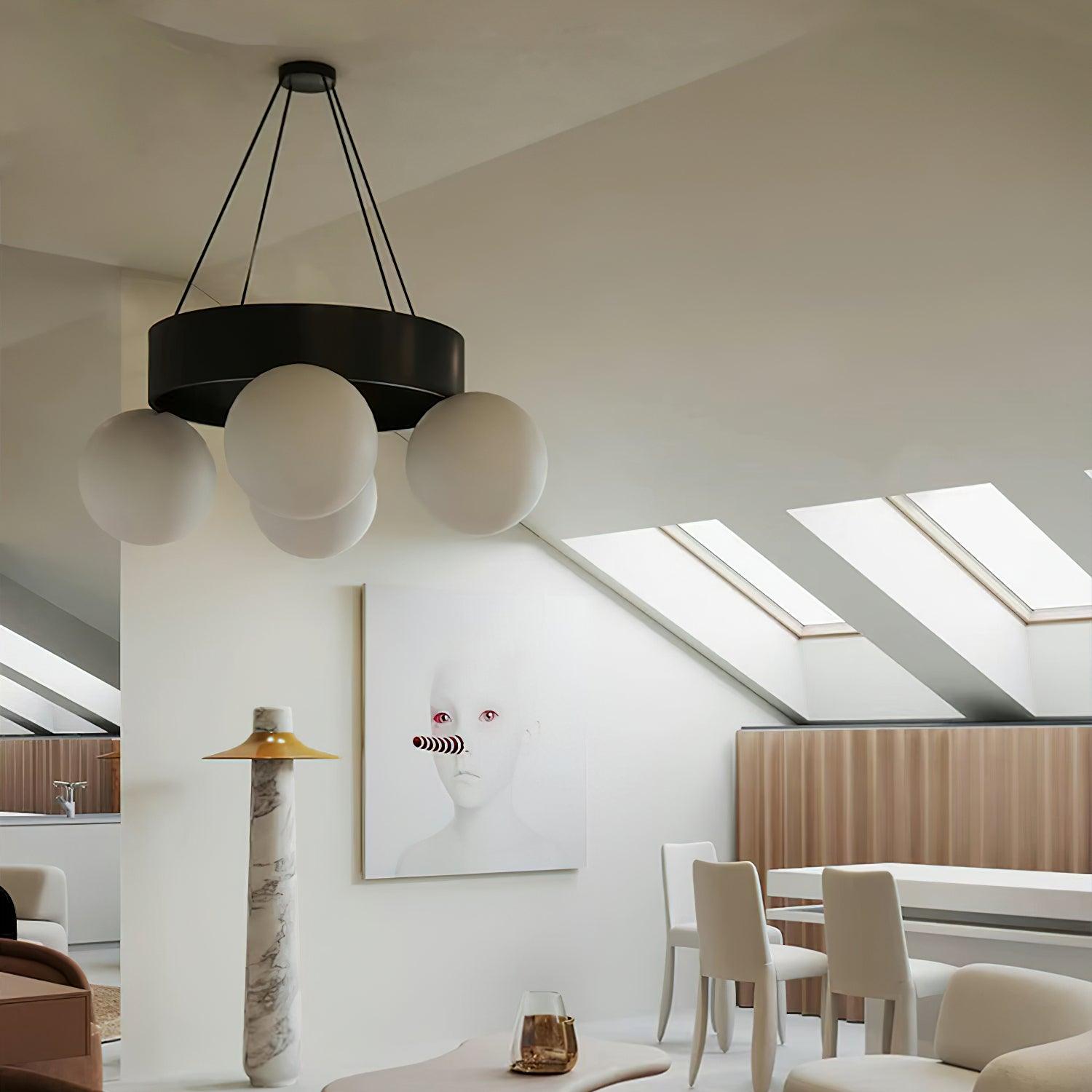 Asterios Chandelier Black Ring Spherical Shades - Letslighting