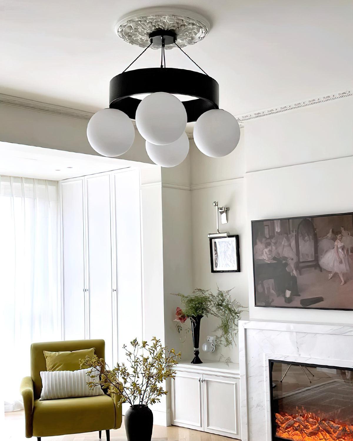 Asterios Chandelier Black Ring Spherical Shades - Letslighting