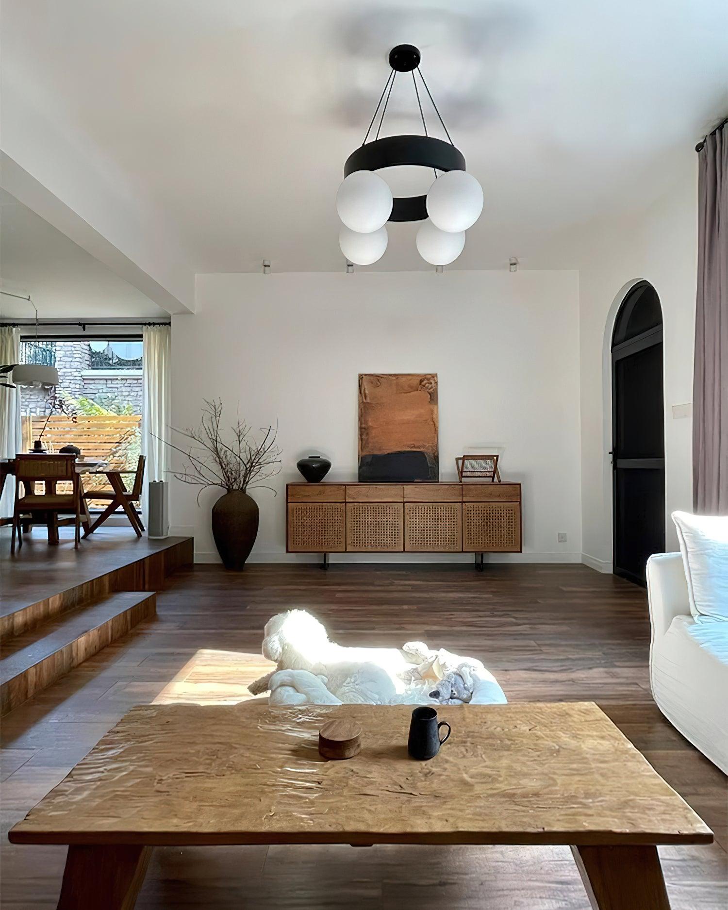 Asterios Chandelier Black Ring Spherical Shades - Letslighting