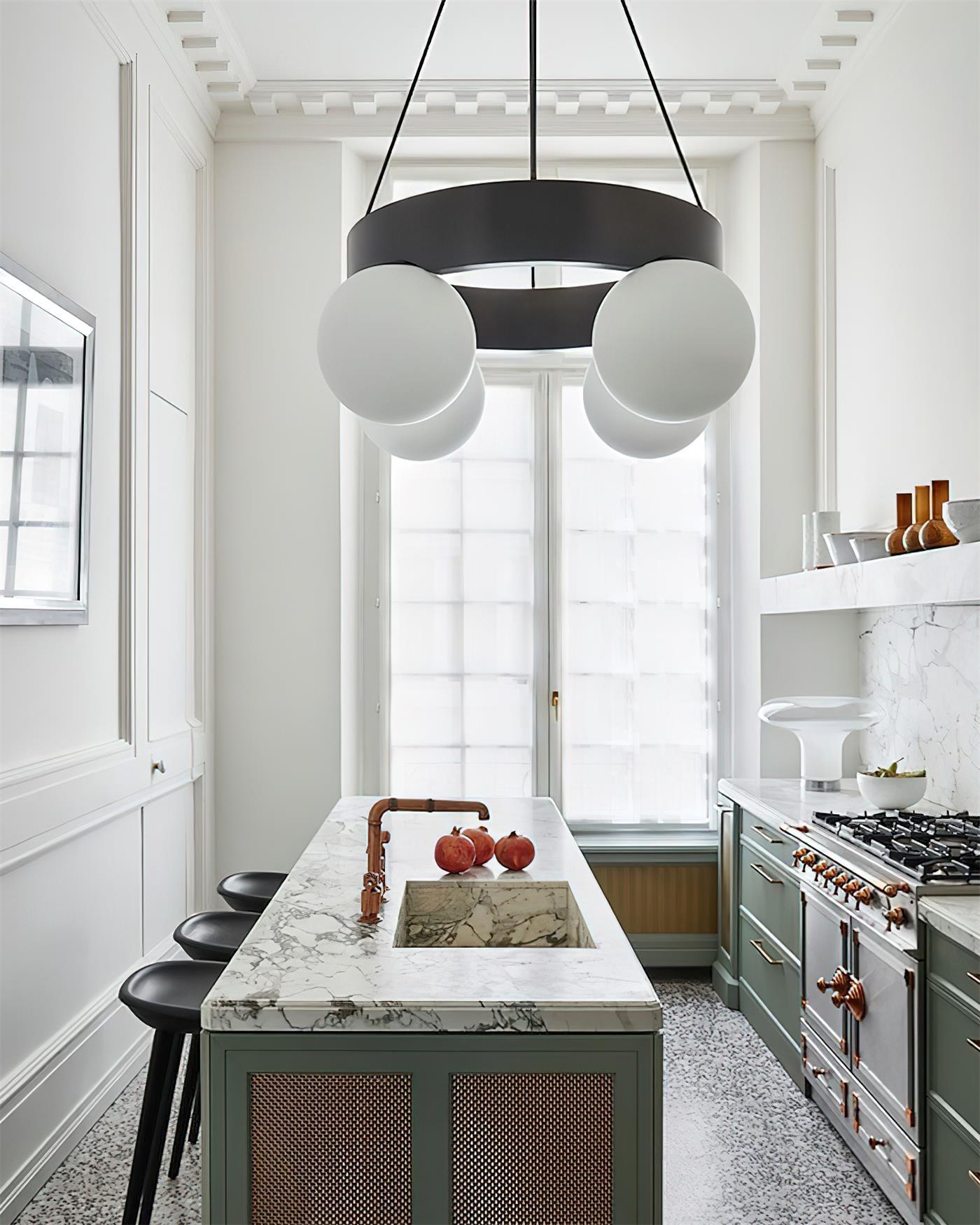 Asterios Chandelier Black Ring Spherical Shades - Letslighting