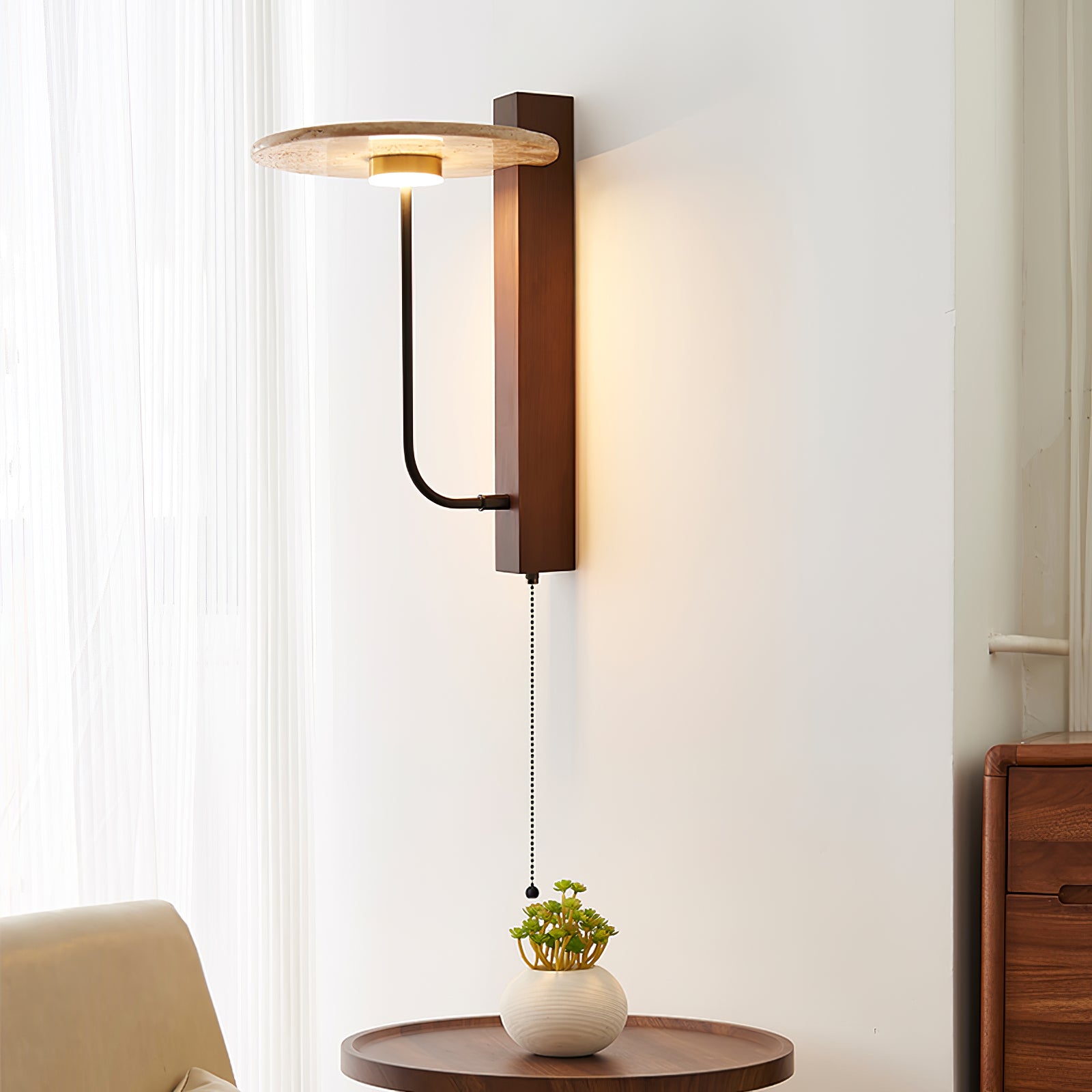 Viphayra Lever Arm Travertine Wall Light - Letslighting