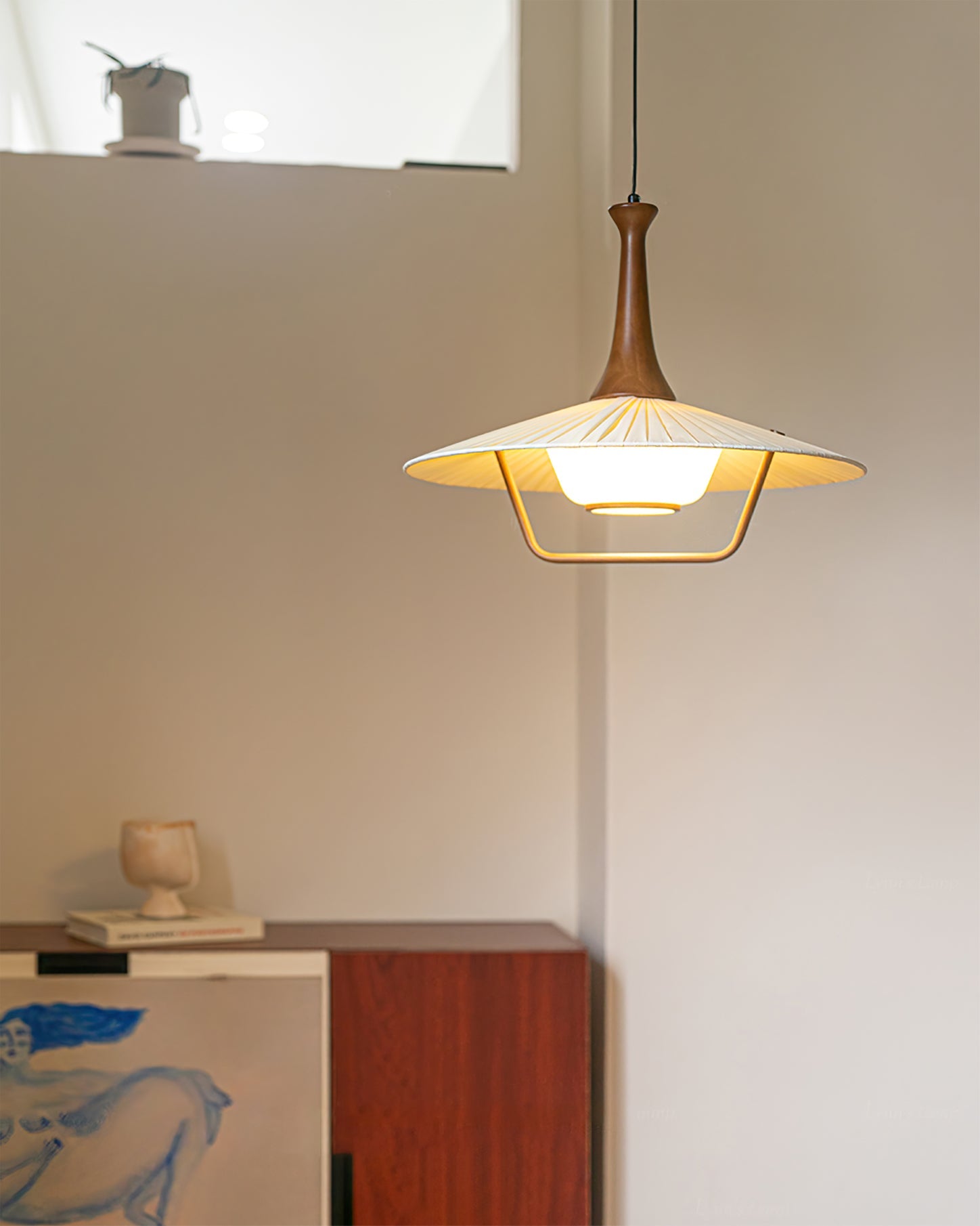 Vionne Mid-Century Wood and White Pendant Lamp - Letslighting