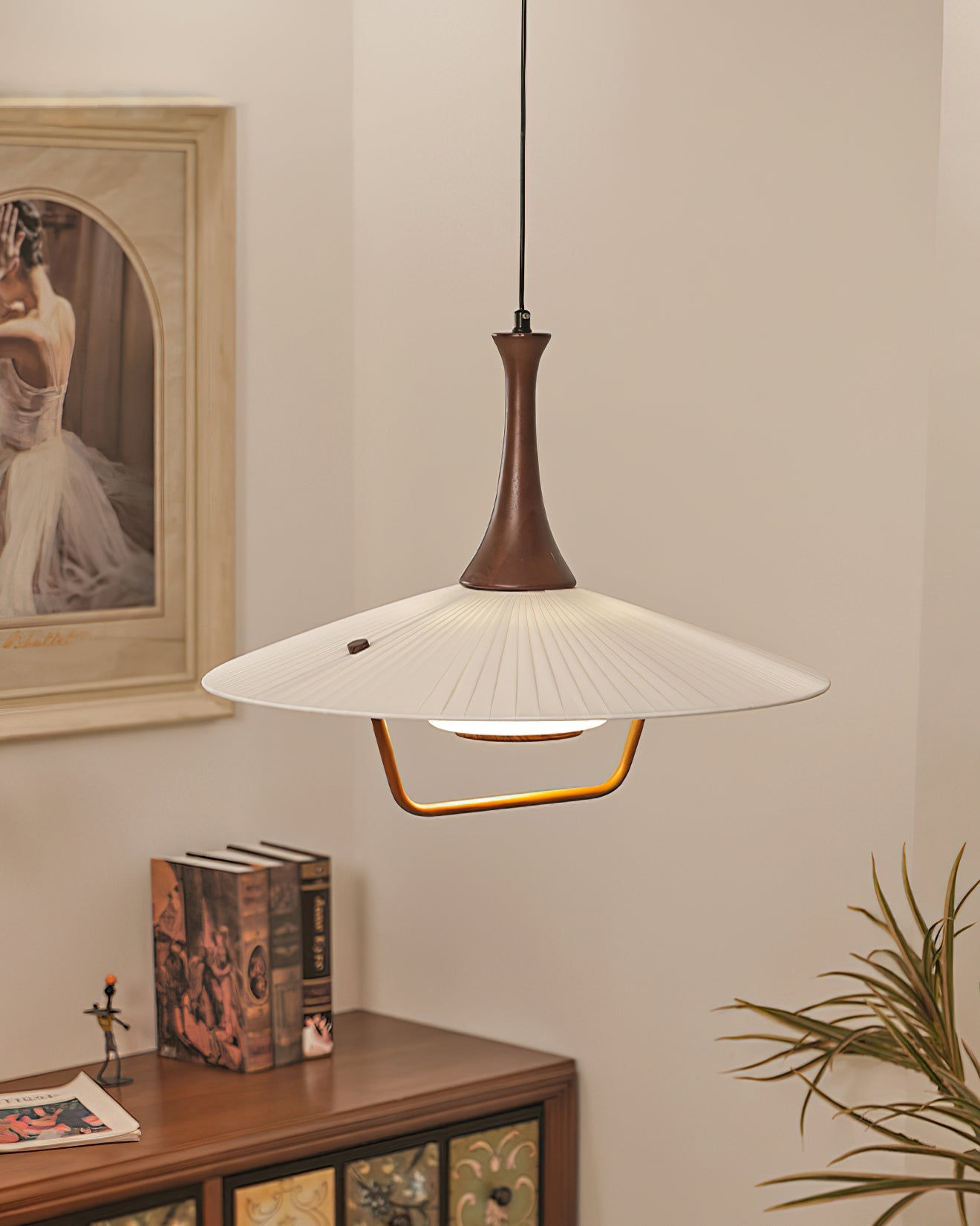 Vionne Mid-Century Wood and White Pendant Lamp - Letslighting