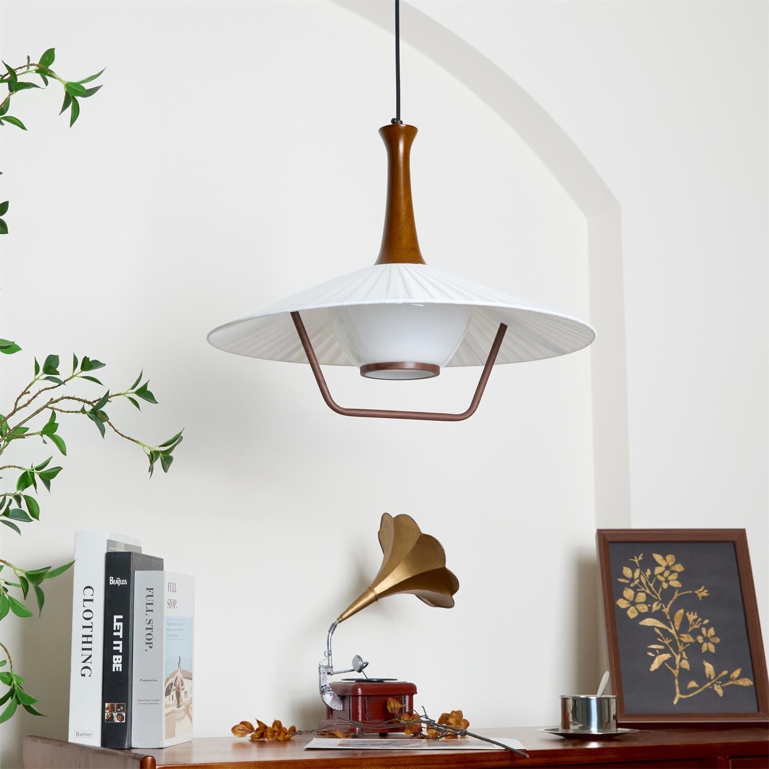 Vionne Mid-Century Wood and White Pendant Lamp - Letslighting