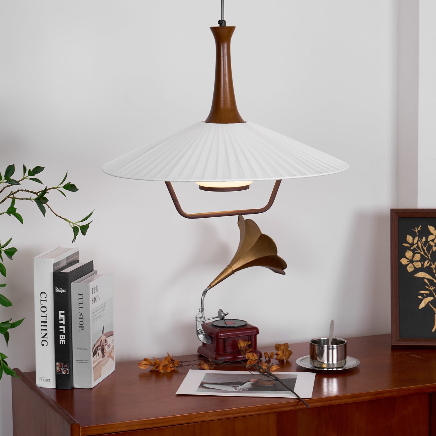 Vionne Mid-Century Wood and White Pendant Lamp - Letslighting