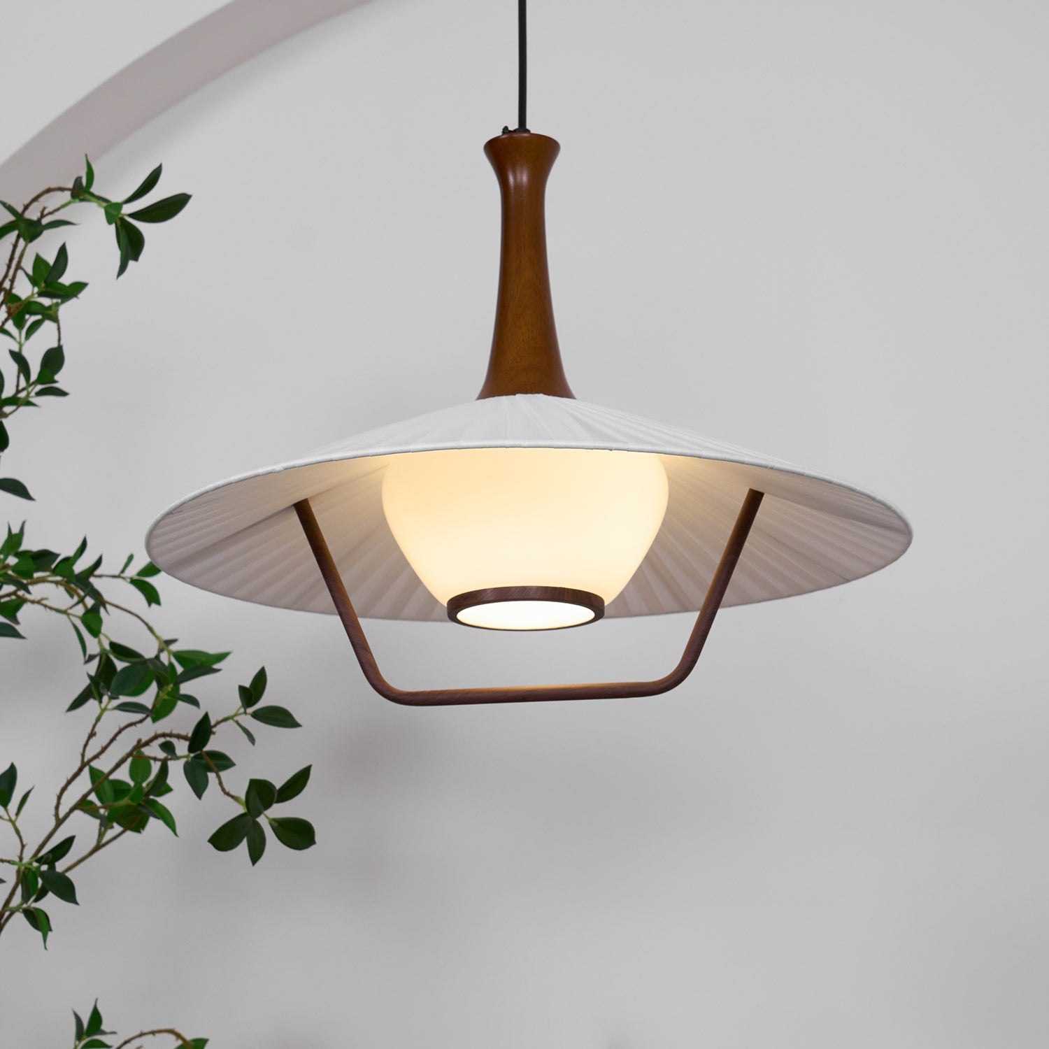 Vionne Mid-Century Wood and White Pendant Lamp - Letslighting