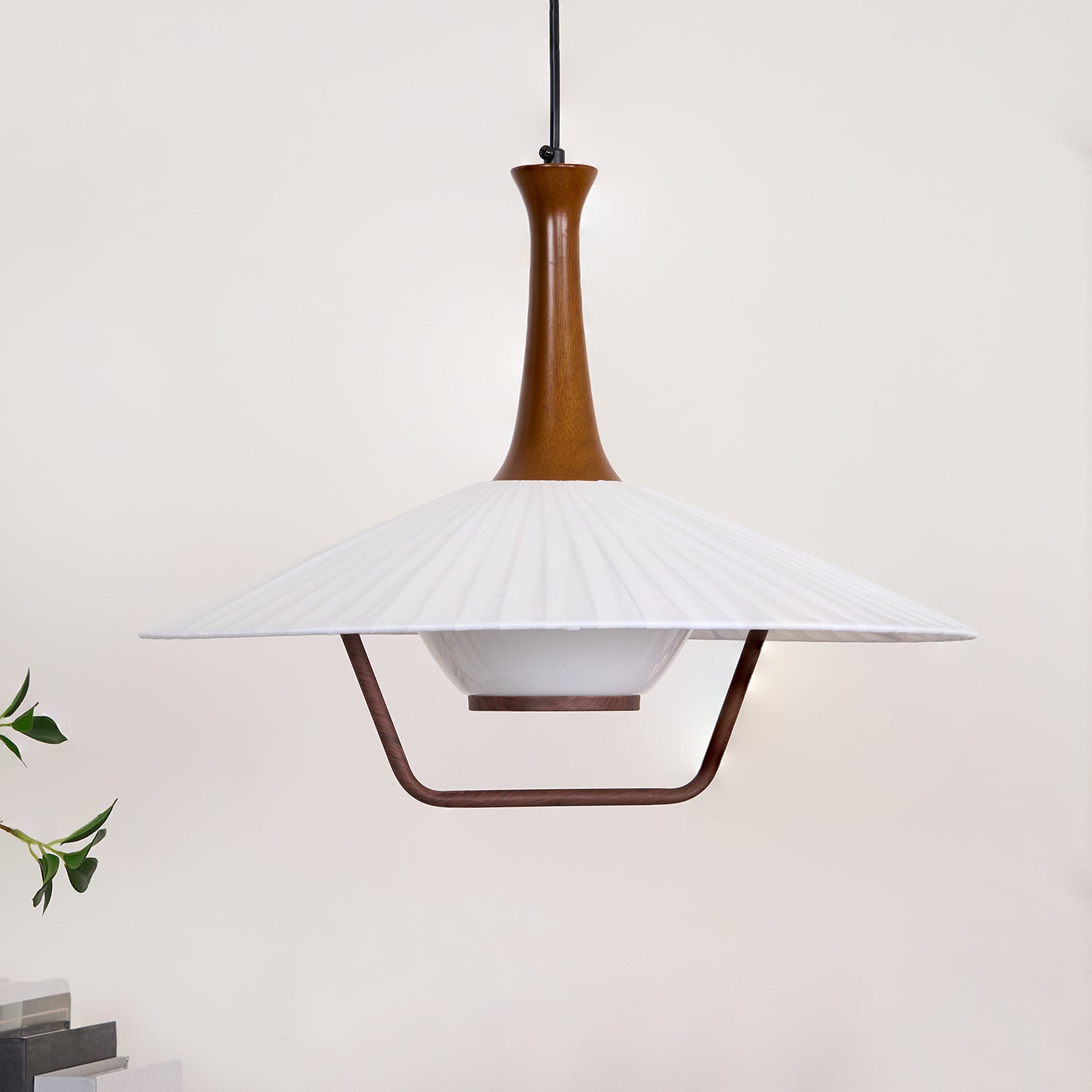 Vionne Mid-Century Wood and White Pendant Lamp - Letslighting