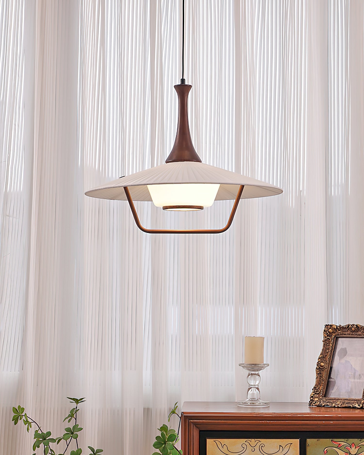 Vionne Mid-Century Wood and White Pendant Lamp - Letslighting