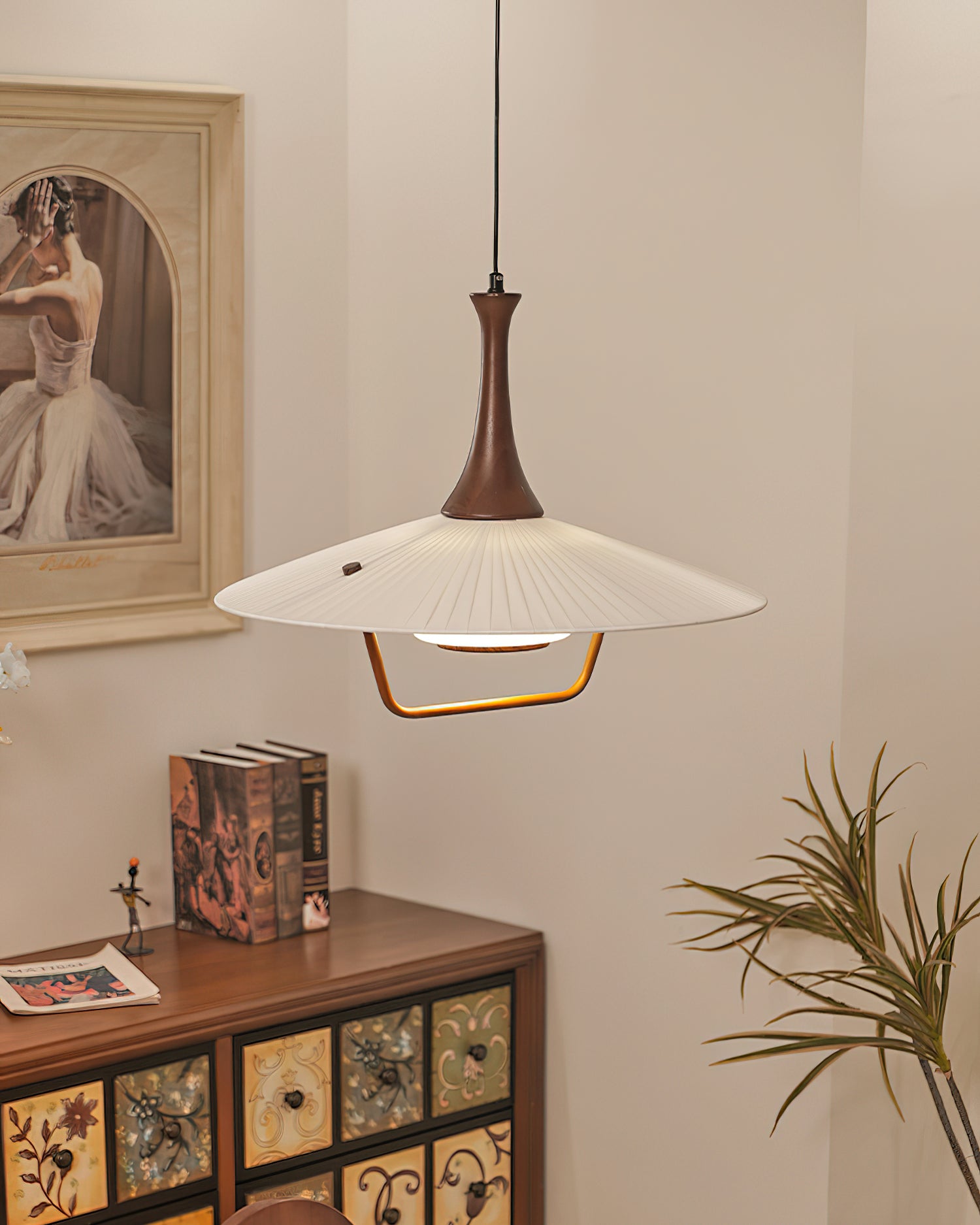 Vionne Mid-Century Wood and White Pendant Lamp - Letslighting