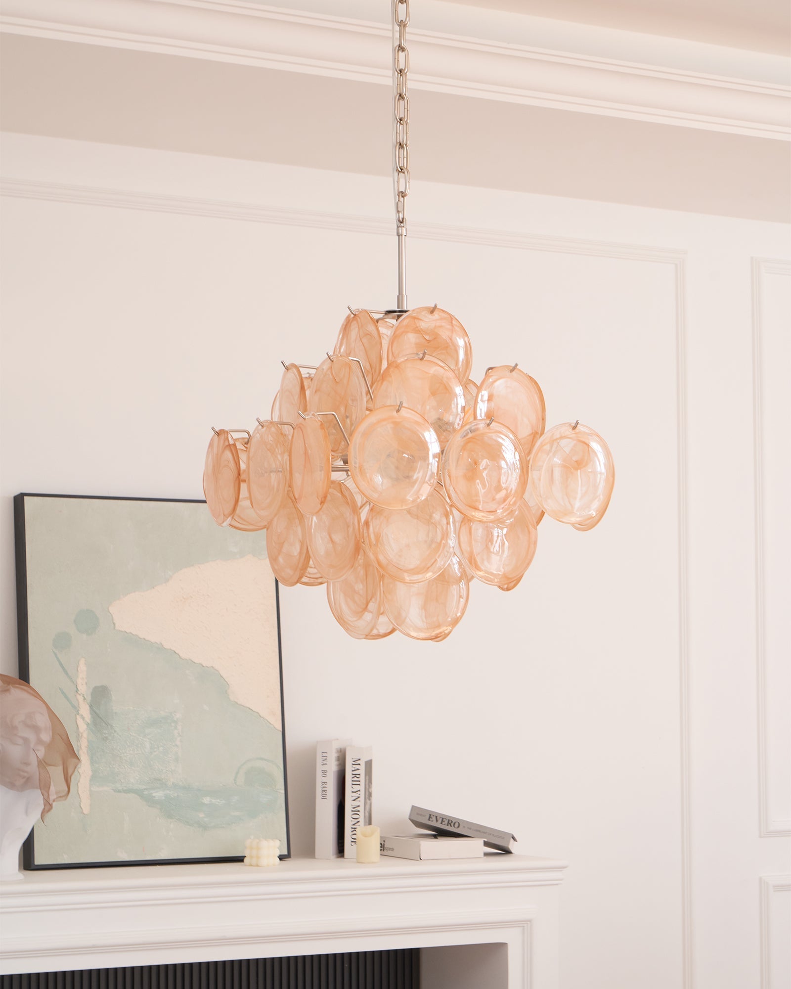 Aurora Chandelier Apricot Murano Glass Disc Layered Artistic