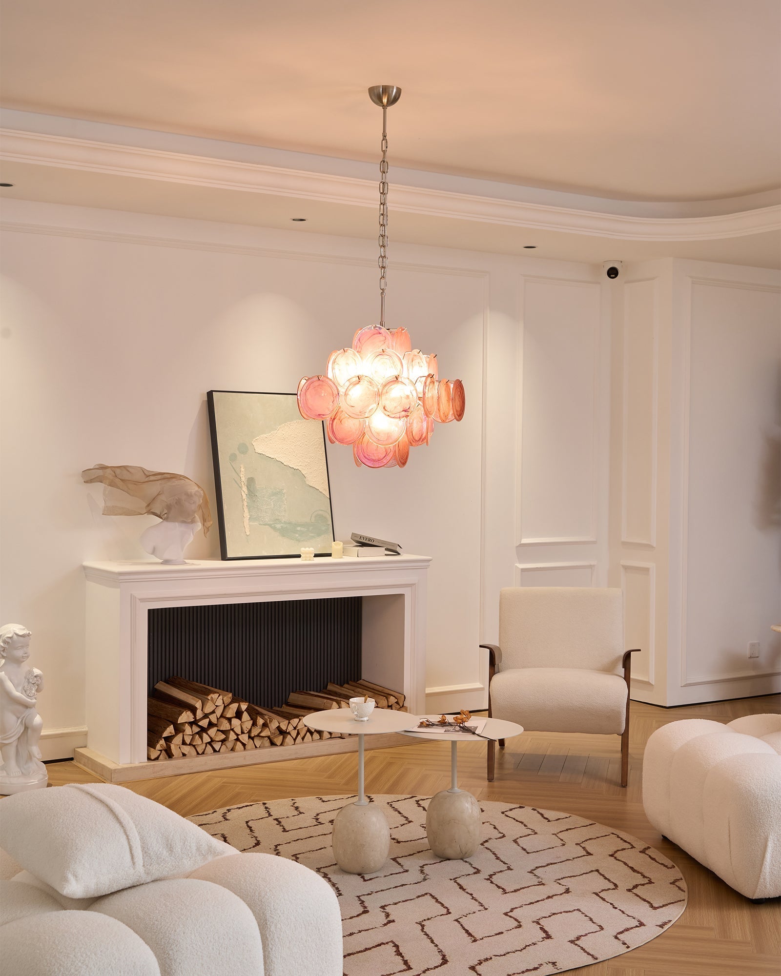 Aurora Chandelier Pink Glass Disc Layered Romantic - Letslighting