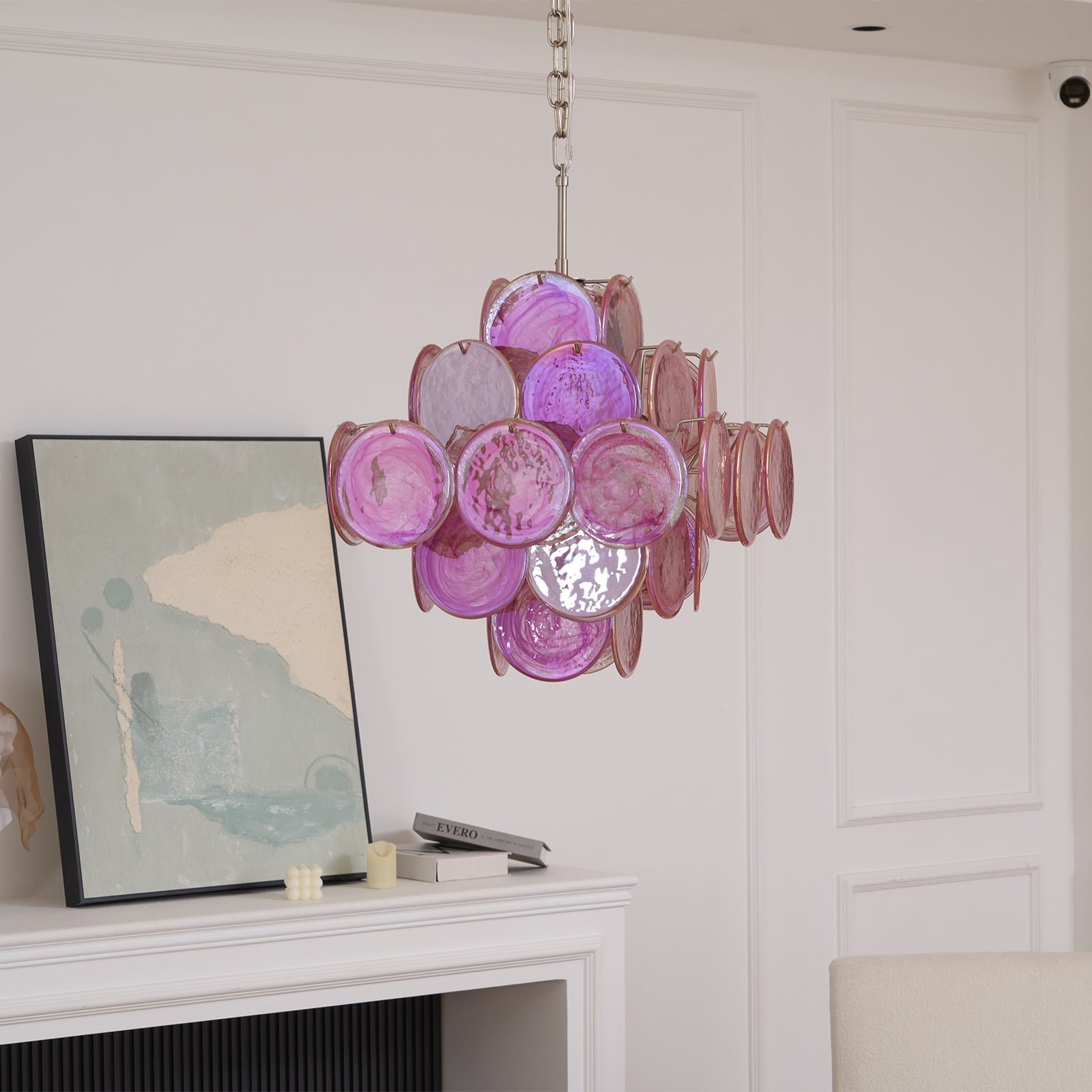 Aurora Chandelier Pink Glass Disc Layered Romantic - Letslighting
