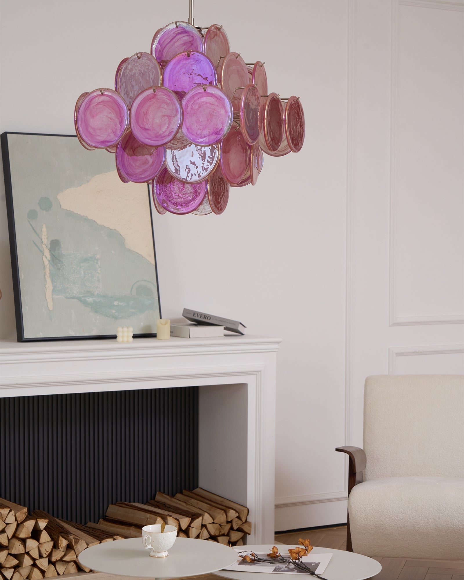 Aurora Chandelier Pink Glass Disc Layered Romantic - Letslighting