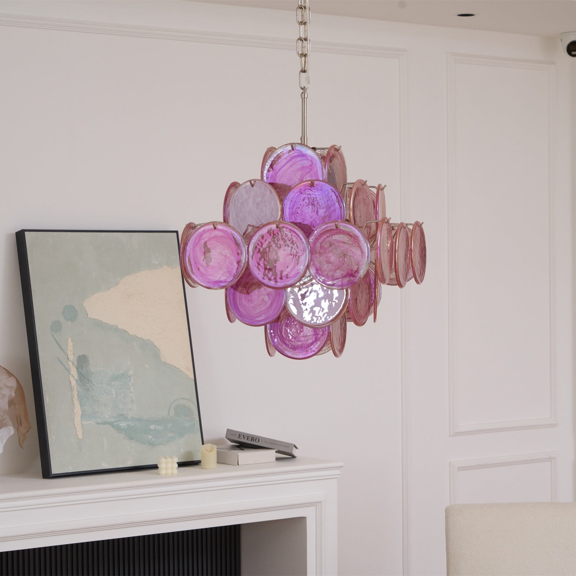 Aurora Chandelier Pink Glass Disc Layered Romantic - Letslighting