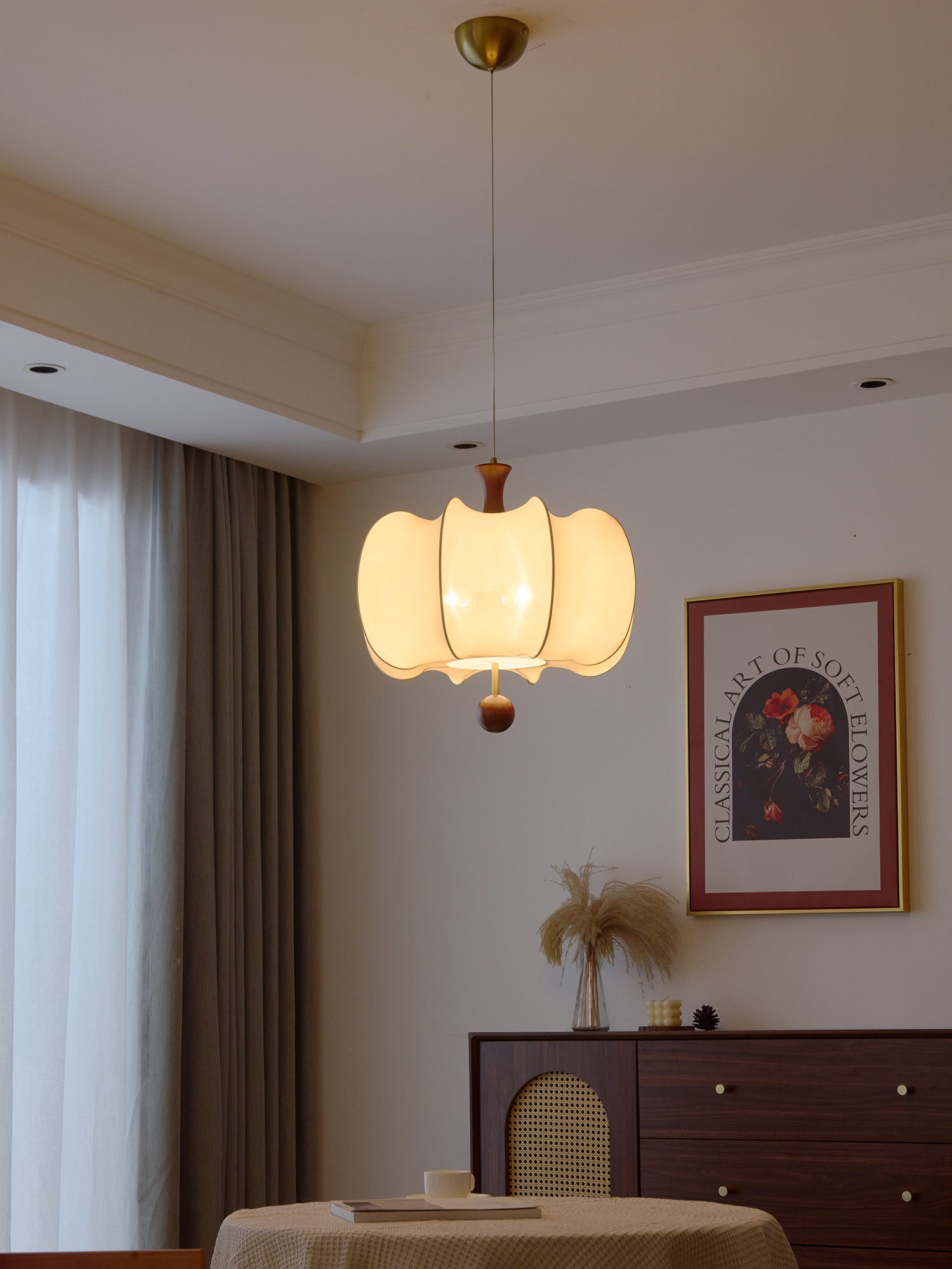 Calithra Fabric Wood Pendant Light - Letslighting