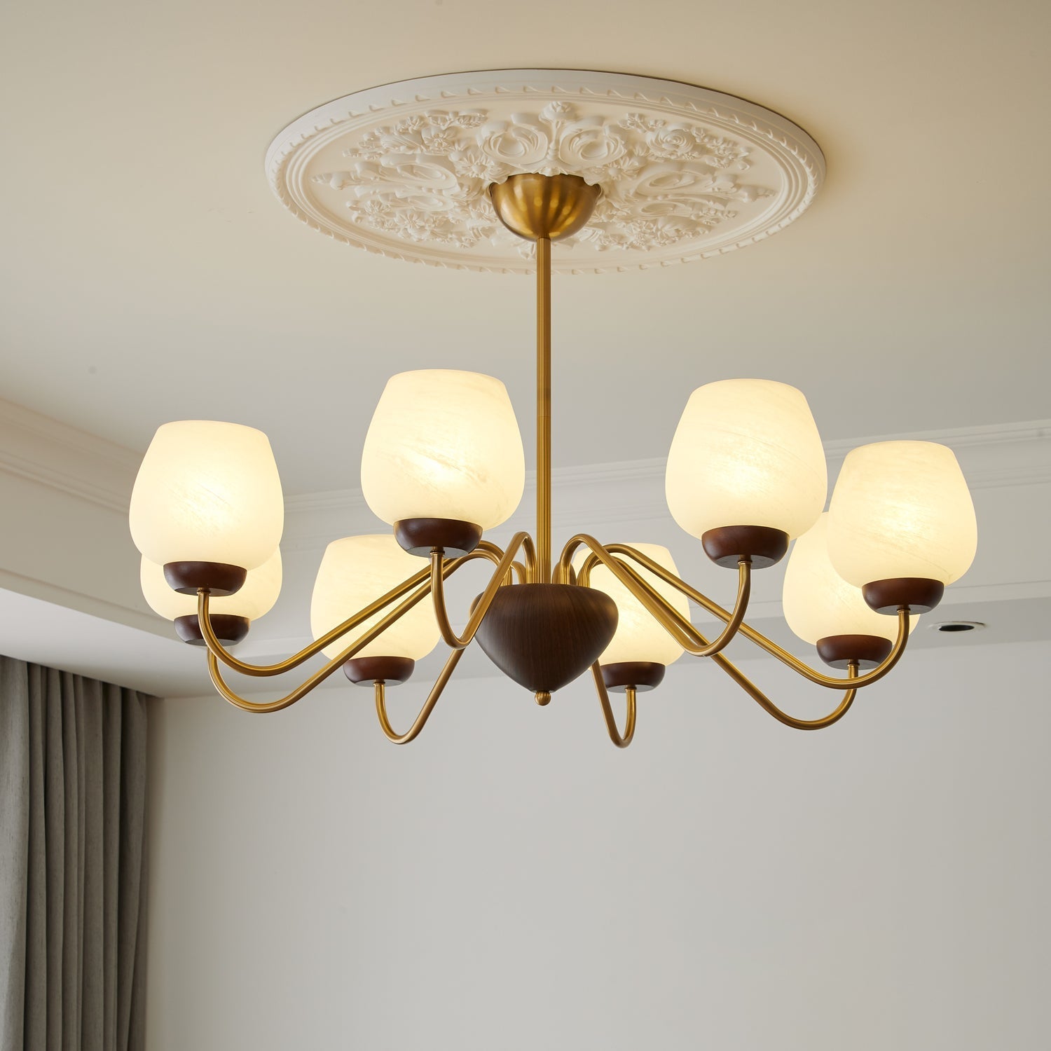 Sytheiel Premium Elegance Wood Glass Chandelier - Letslighting