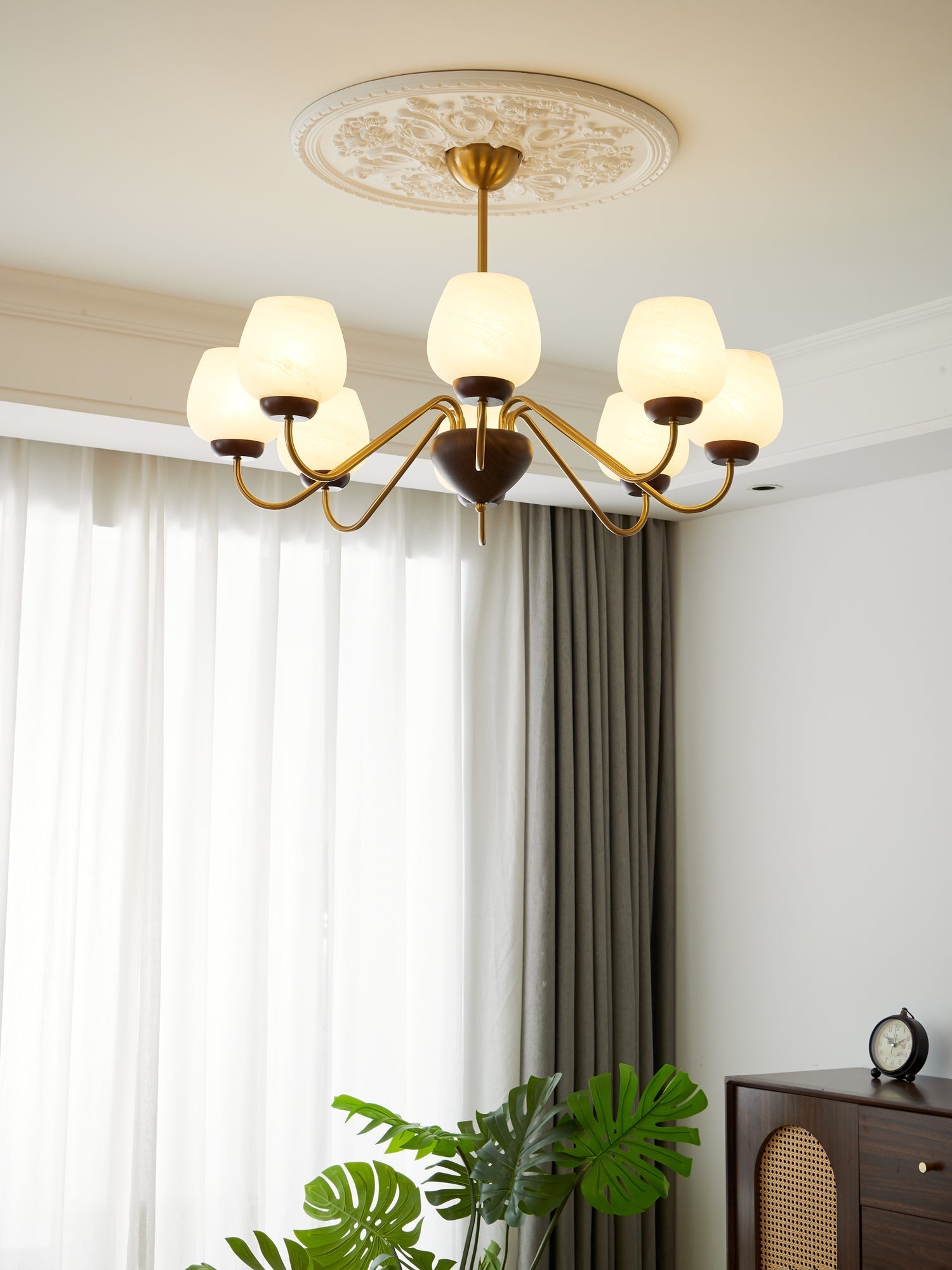 Sytheiel Premium Elegance Wood Glass Chandelier - Letslighting