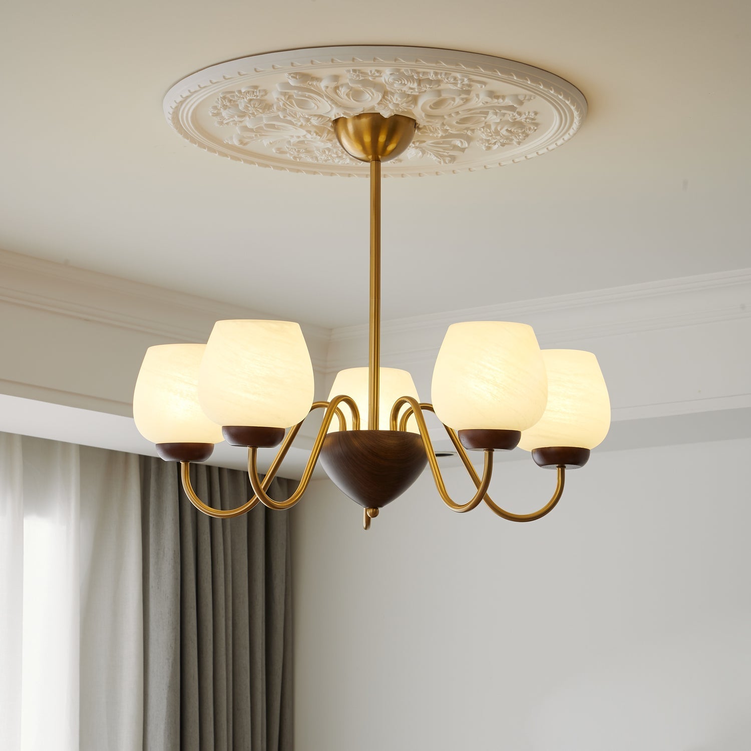 Sytheiel Premium Elegance Wood Glass Chandelier - Letslighting
