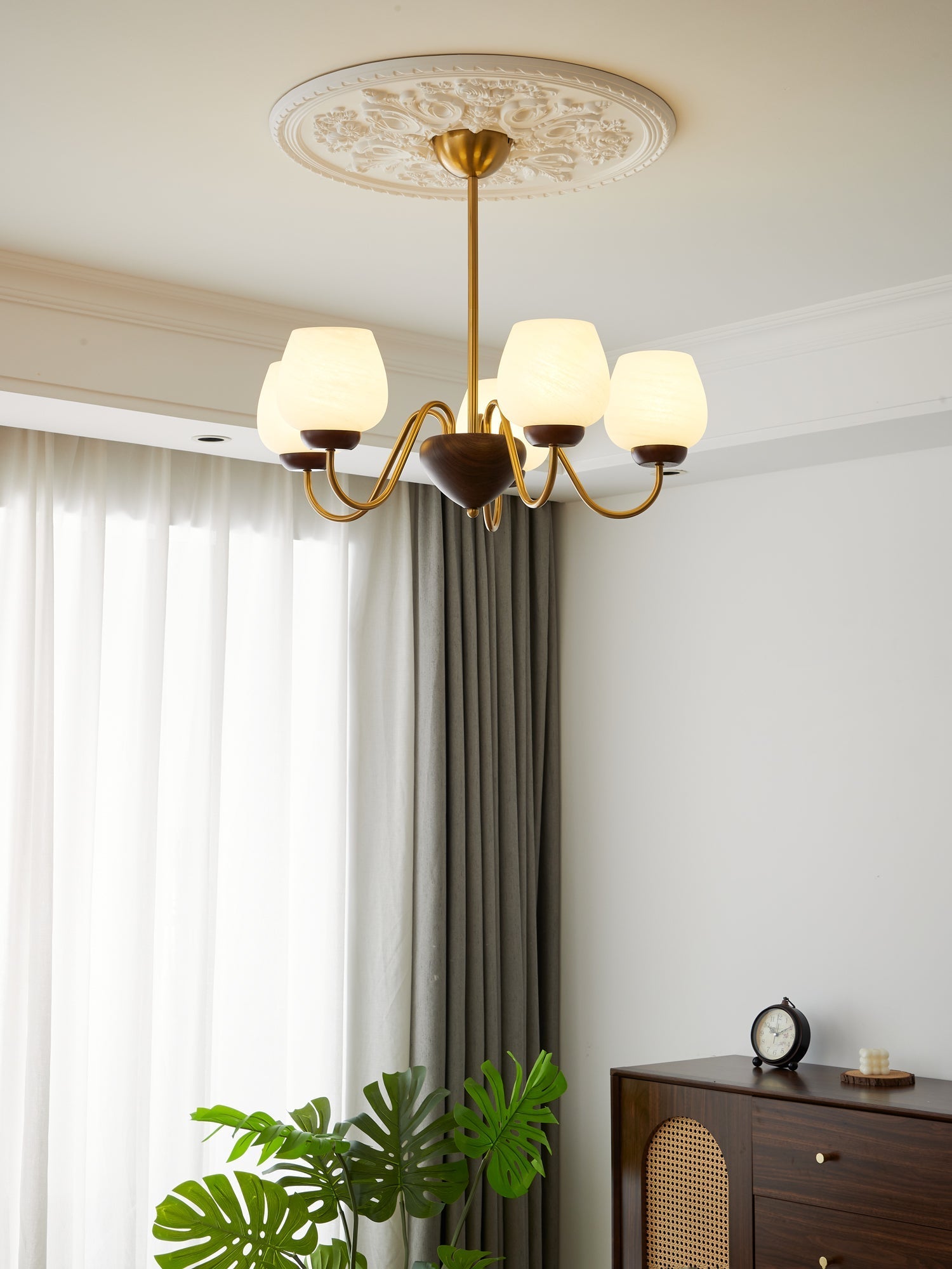 Sytheiel Premium Elegance Wood Glass Chandelier - Letslighting