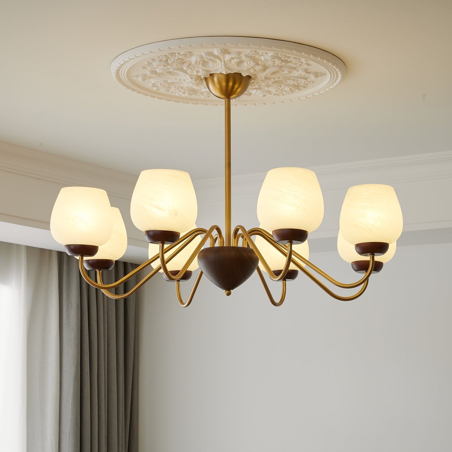 Sytheiel Premium Elegance Wood Glass Chandelier - Letslighting