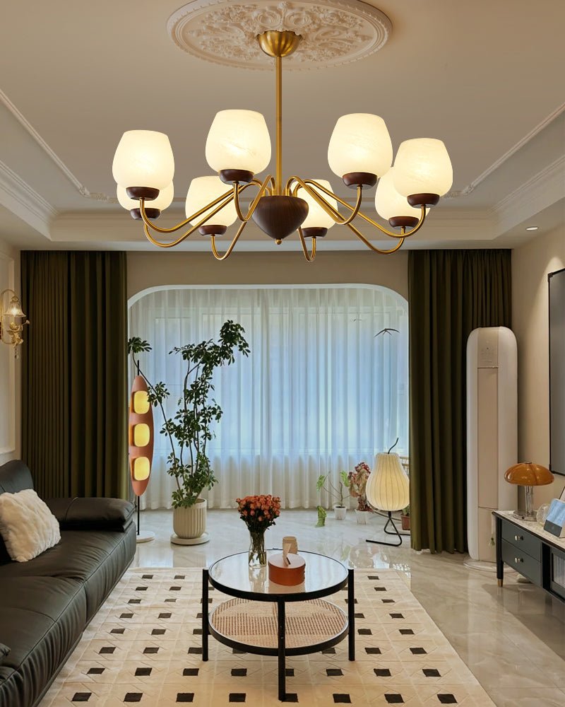 Sytheiel Premium Elegance Wood Glass Chandelier - Letslighting