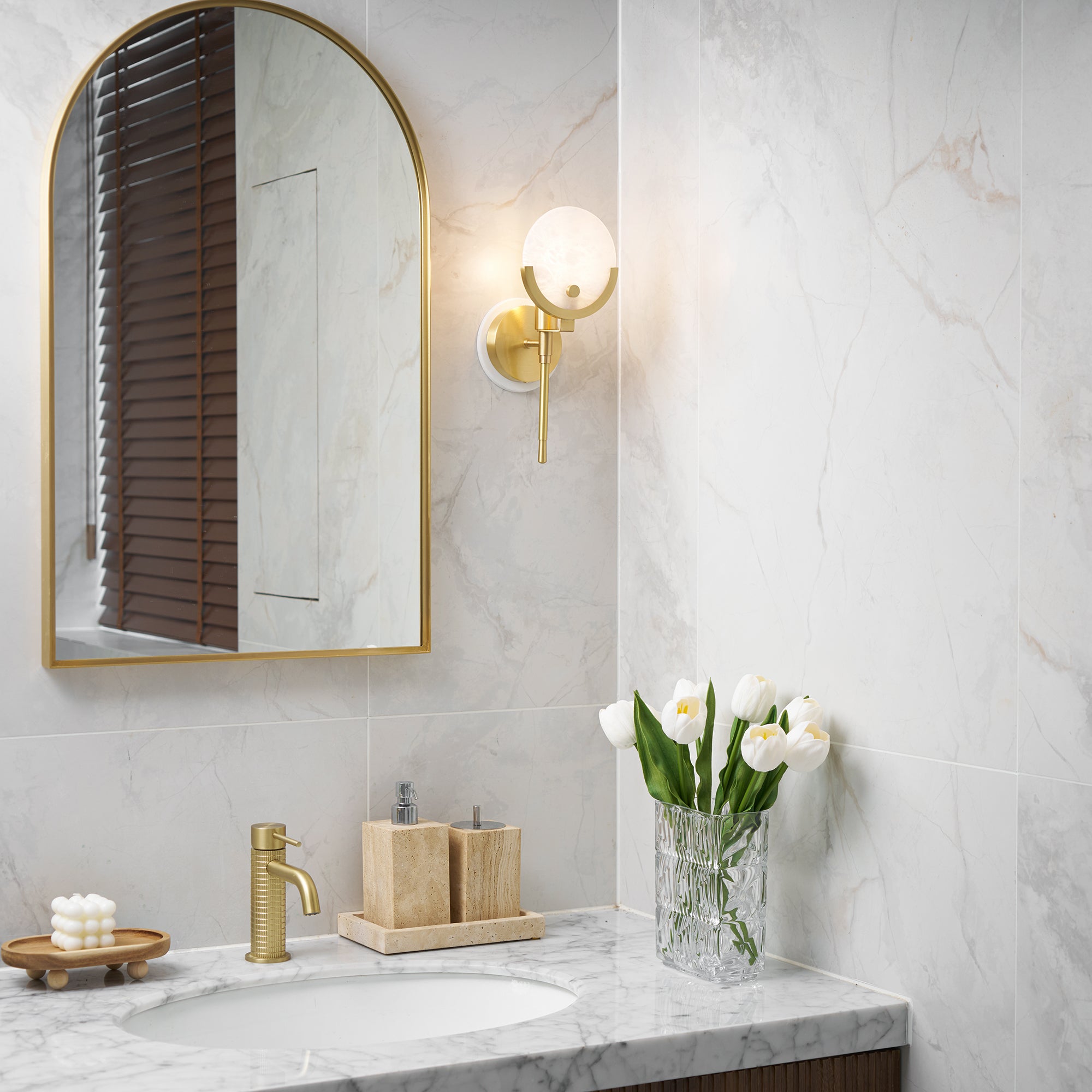 Ljomuvyo Modern Minimalist Brass Alabaster Sconce Wall Lamp - Letslighting