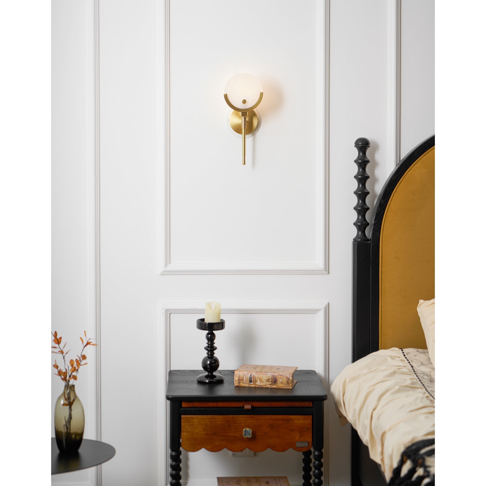 Ljomuvyo Modern Minimalist Brass Alabaster Sconce Wall Lamp - Letslighting