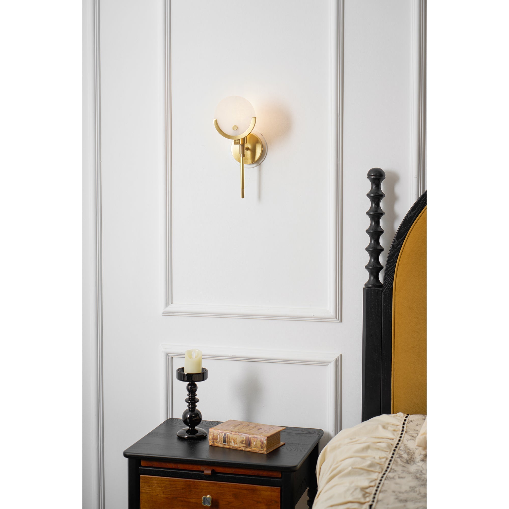 Ljomuvyo Modern Minimalist Brass Alabaster Sconce Wall Lamp - Letslighting