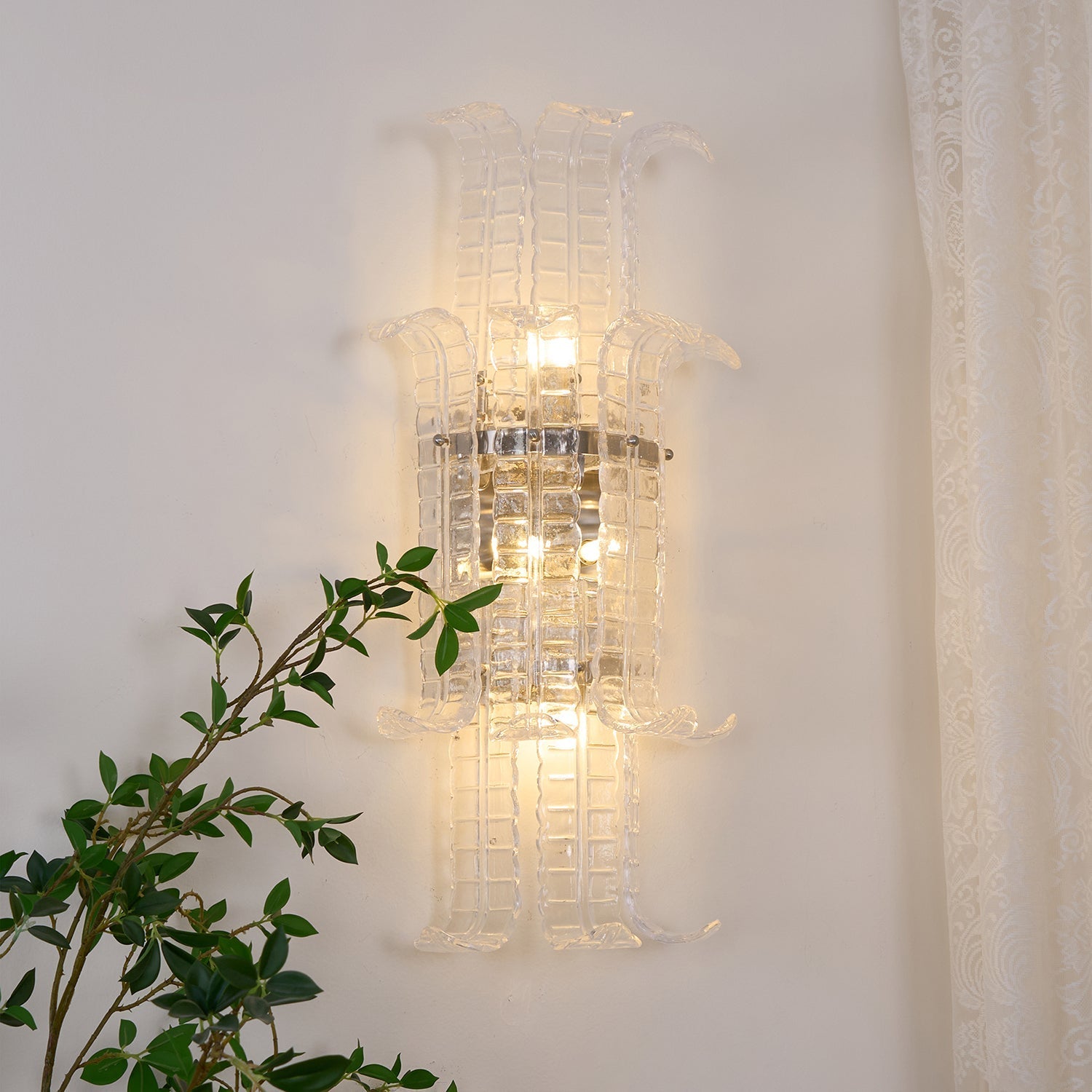 Aurora Wall Sconce Clear Murano Glass Panel Geometric