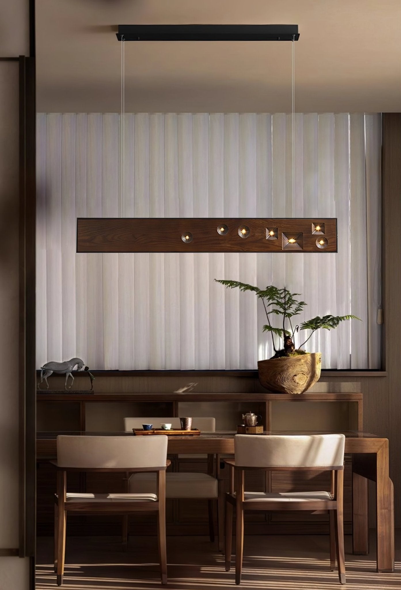 Lustra Pendant Light Wood Gemstone Linear LED - Letslighting