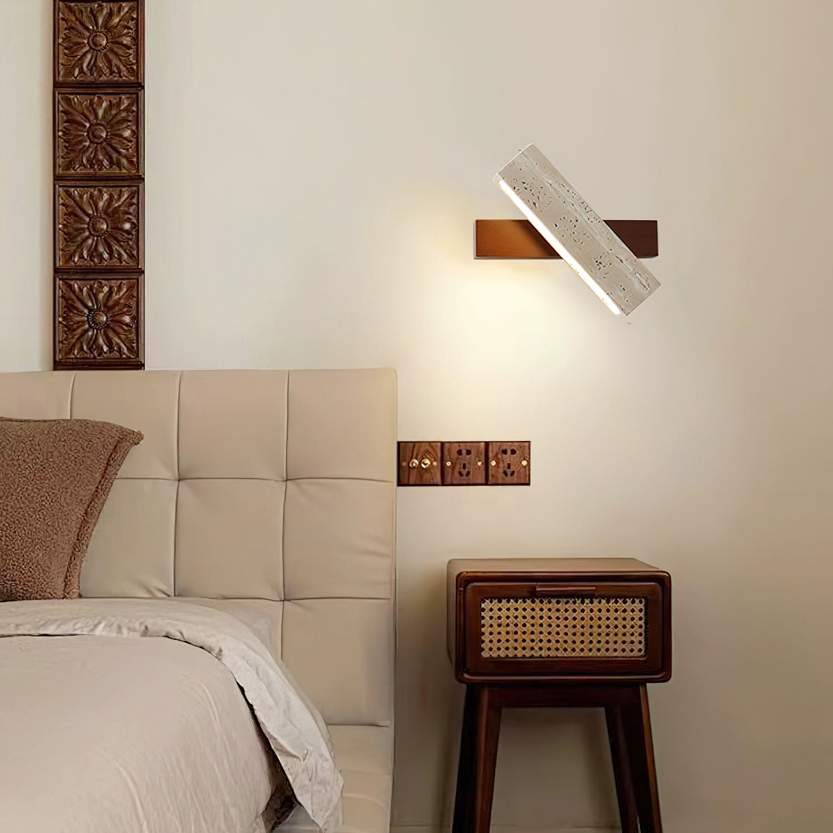 Ostruvyo Linear Walnut Travertine Wall Lamp - Letslighting