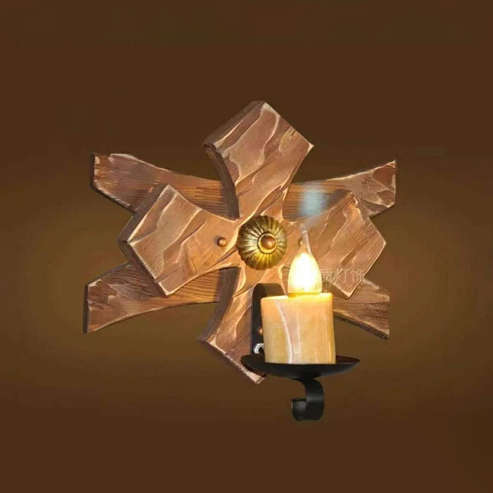 Epoch Vintage Candle & Lantern LED Wall Lamp Wood Metal Bedroom