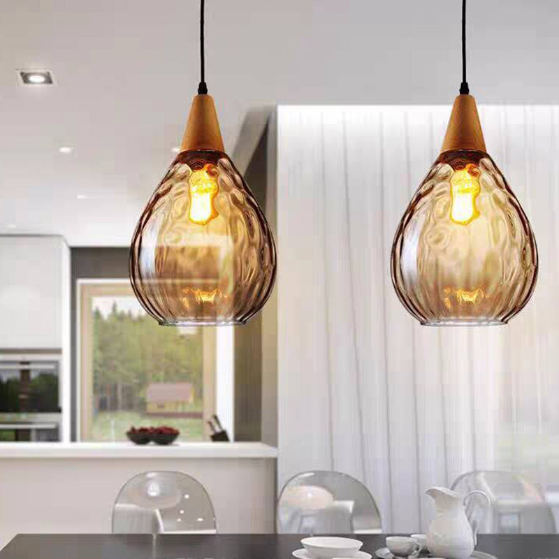 Avi Vintage Teardrop Pendant Light, Glass/Wood - Letslighting