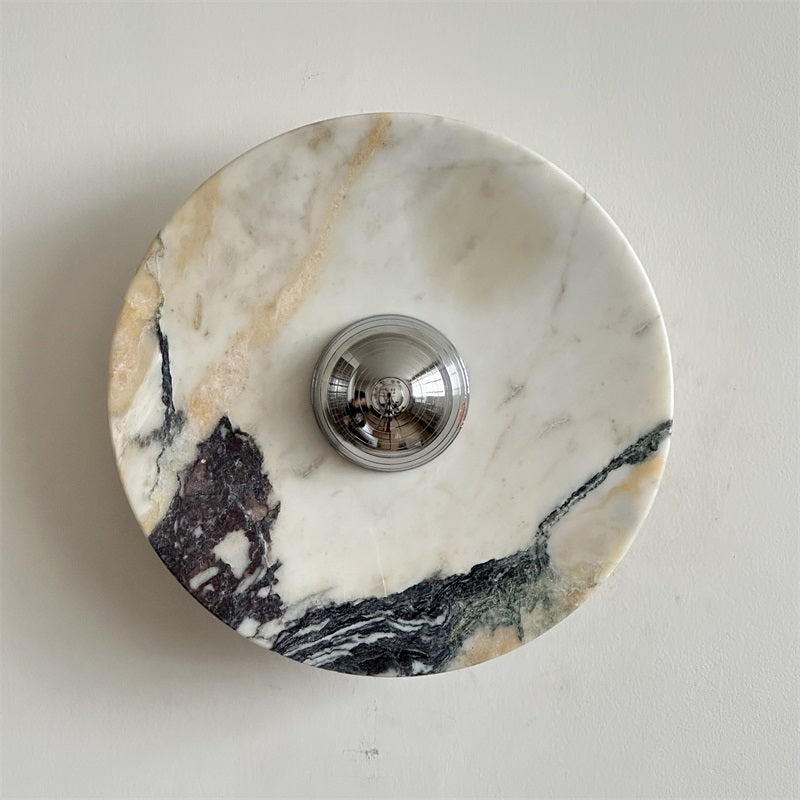 Zeno Modern Minimalist Round Chrome Marble Wall Sconce - Letslighting