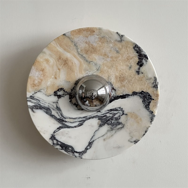 Zeno Modern Minimalist Round Chrome Marble Wall Sconce - Letslighting