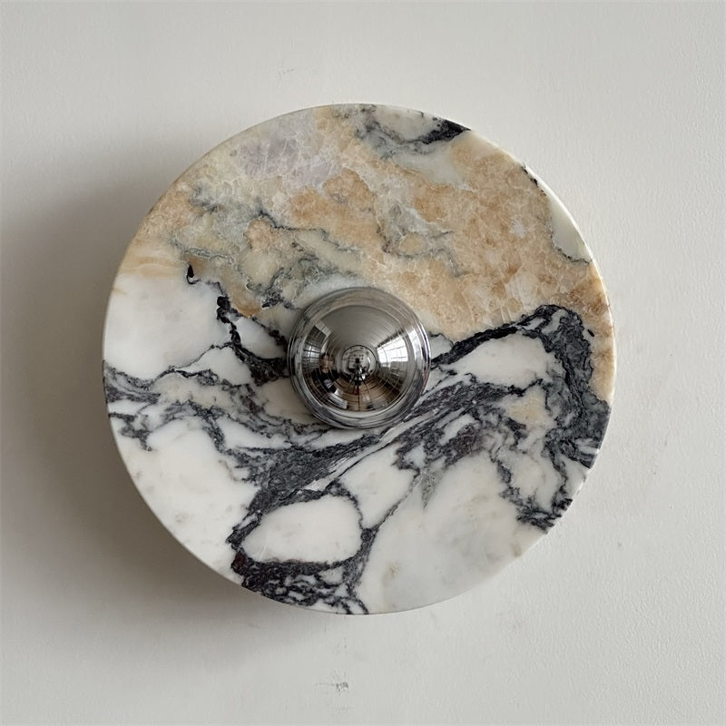 Zeno Modern Minimalist Round Chrome Marble Wall Sconce - Letslighting