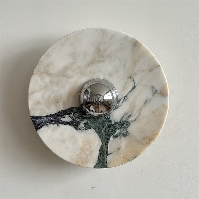 Zeno Modern Minimalist Round Chrome Marble Wall Sconce - Letslighting
