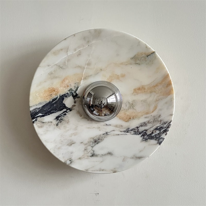 Zeno Modern Minimalist Round Chrome Marble Wall Sconce - Letslighting