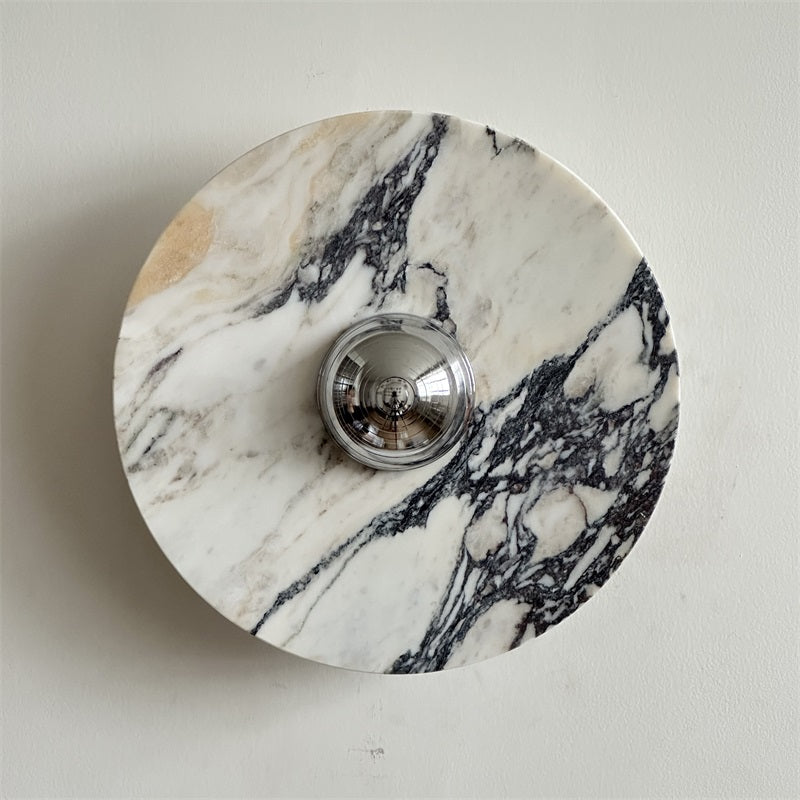 Zeno Modern Minimalist Round Chrome Marble Wall Sconce - Letslighting