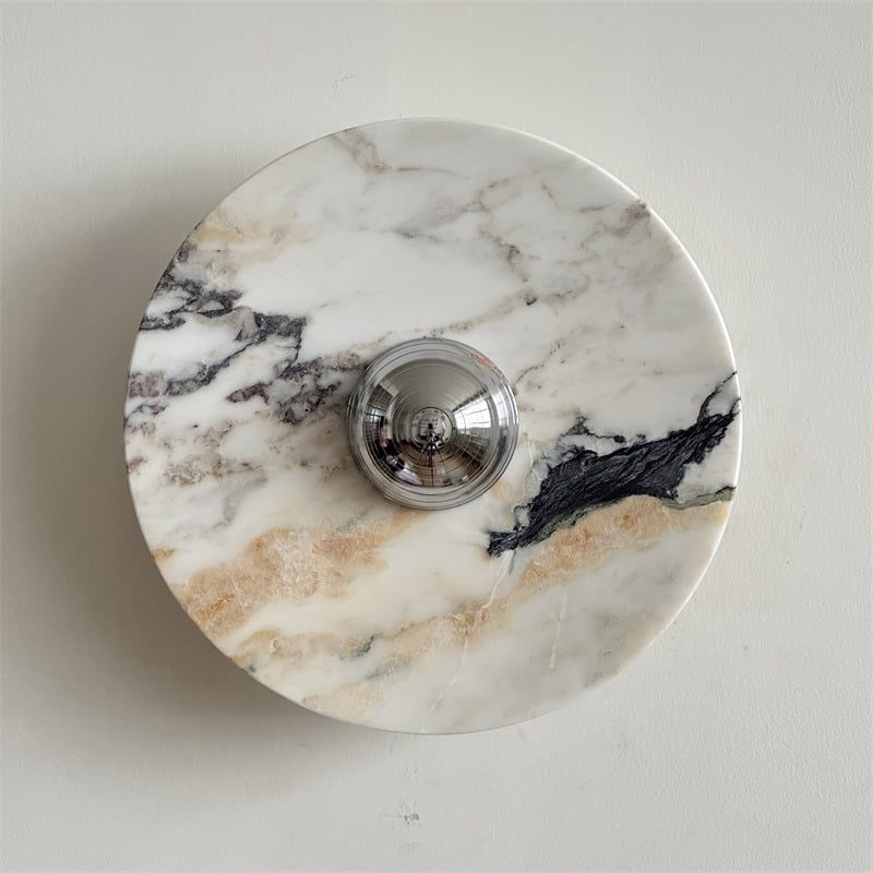 Zeno Modern Minimalist Round Chrome Marble Wall Sconce - Letslighting